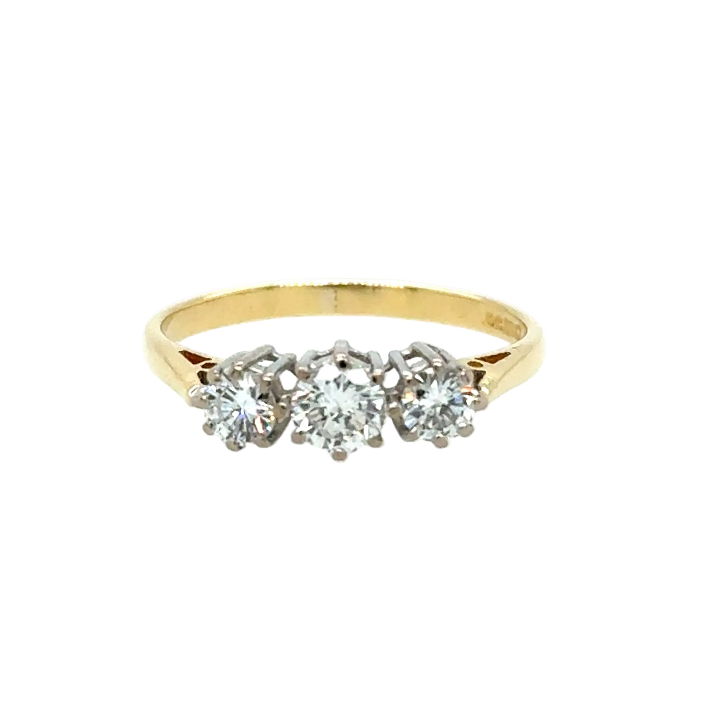 0.50ct Diamond Three Stone Ring 18ct Yellow Gold Birmingham 1987