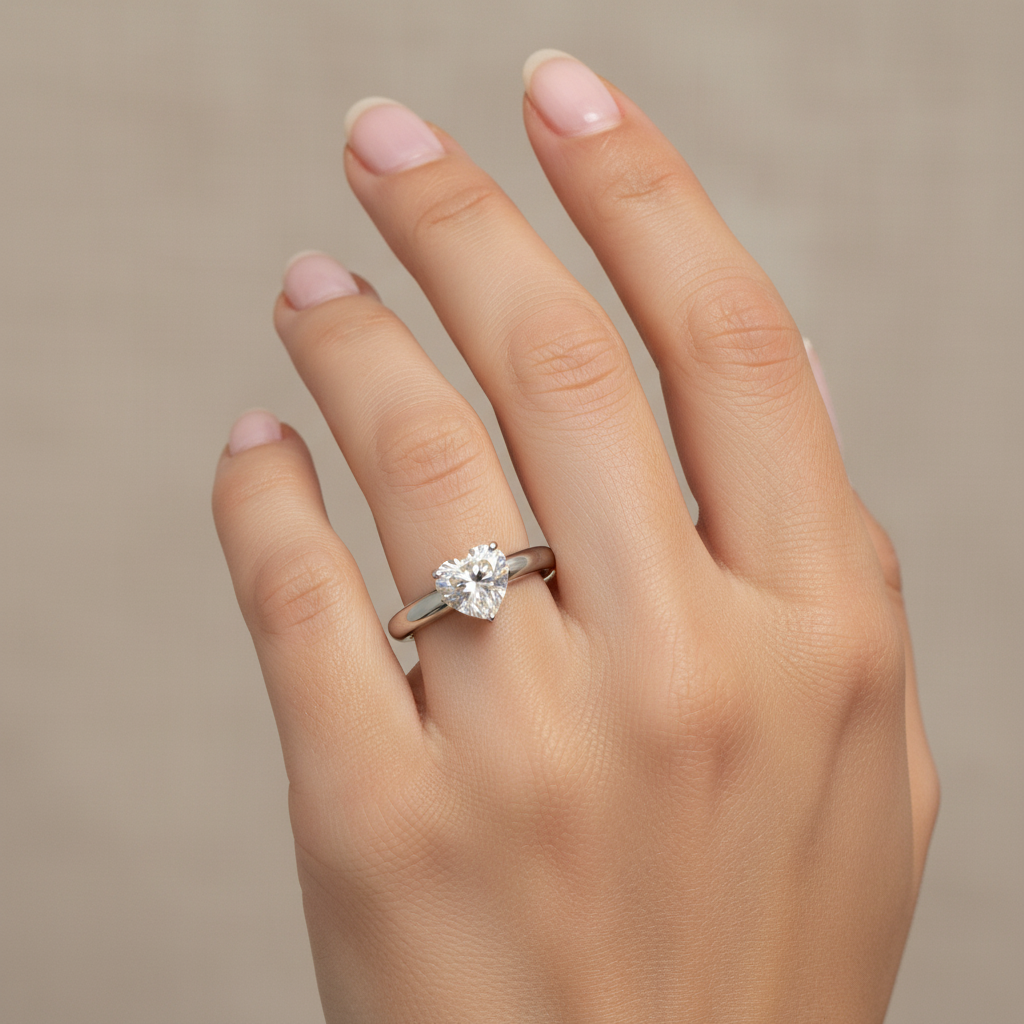 18ct White Gold 0.71ct Heart Cut Diamond Solitaire Engagement Ring Certified F VS2
