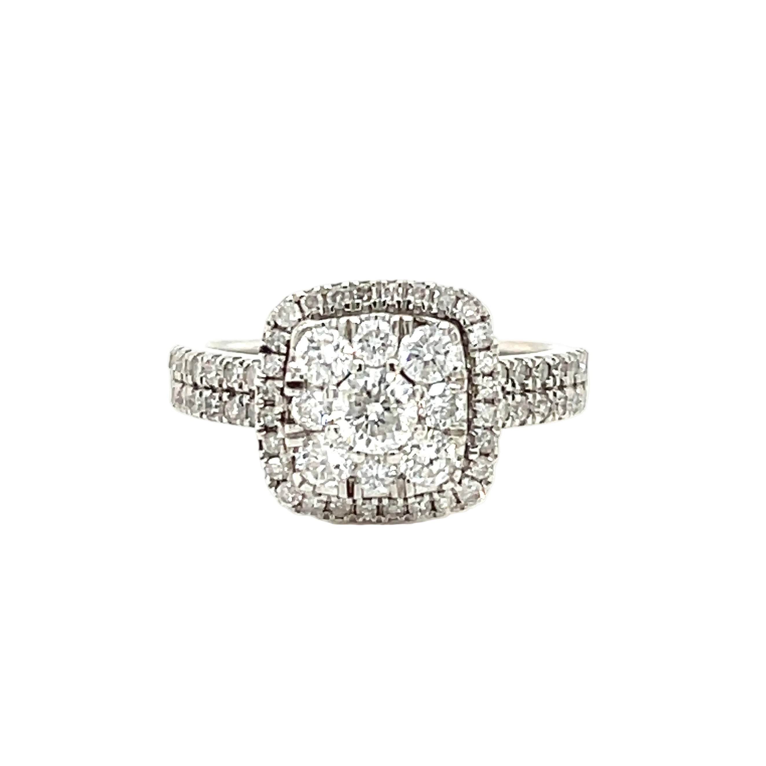 18ct White Gold 0.86ct Diamond Cushion Cluster Engagement Ring Size J