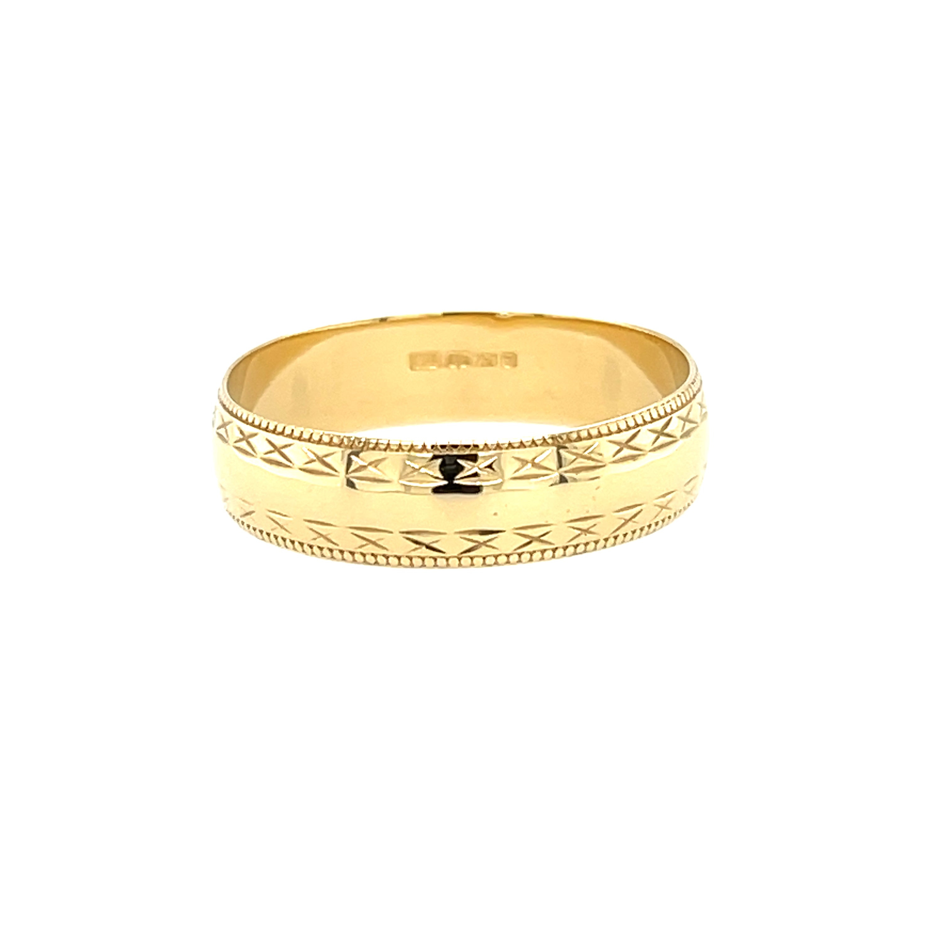 18ct Yellow Gold 5mm Patterned Wedding Band Size W
