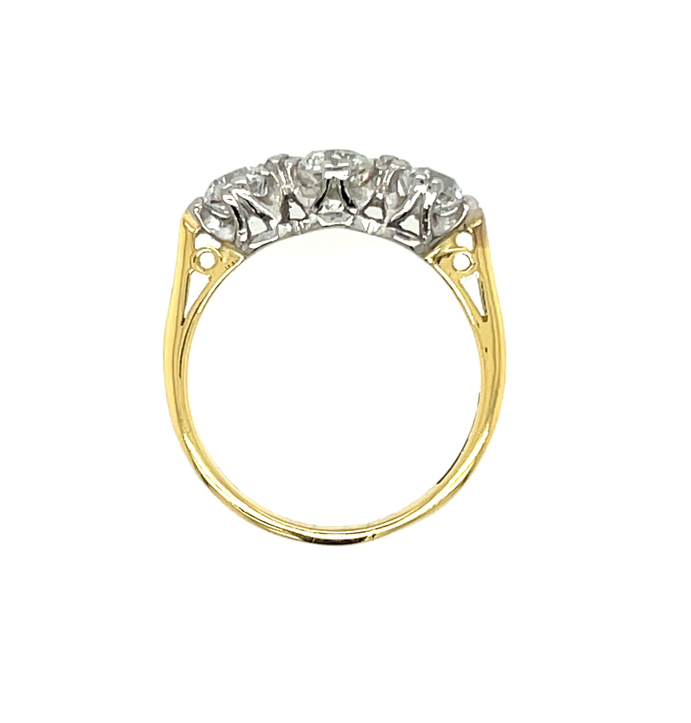 Vintage 18ct Yellow Gold 1.42ct Old Mine Cut Diamond Three Stone Ring