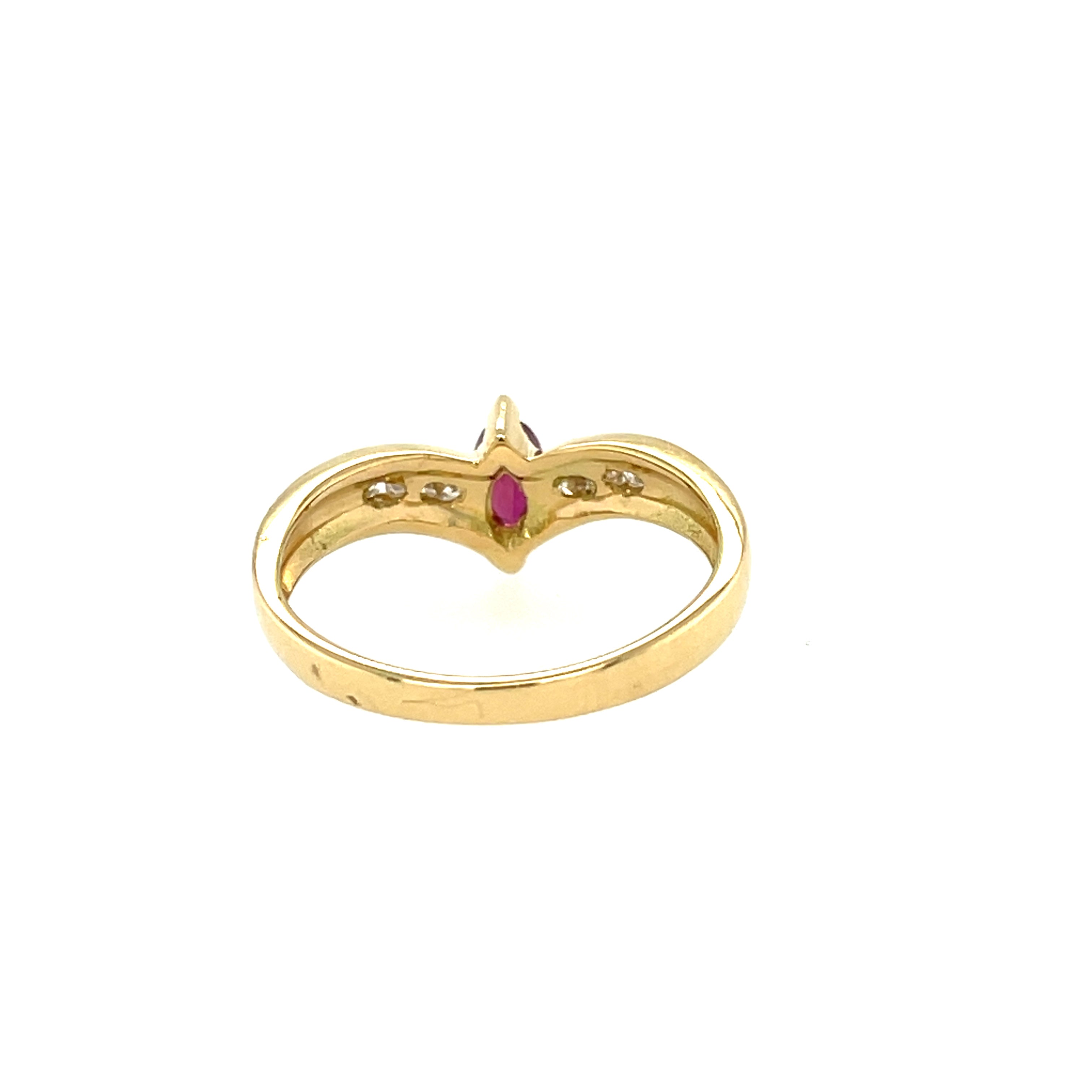 14ct Yellow Gold 0.44ct Ruby & Diamond Wishbone Ring