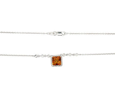 18ct White Gold Square Citrine & Diamond Pendant Necklace