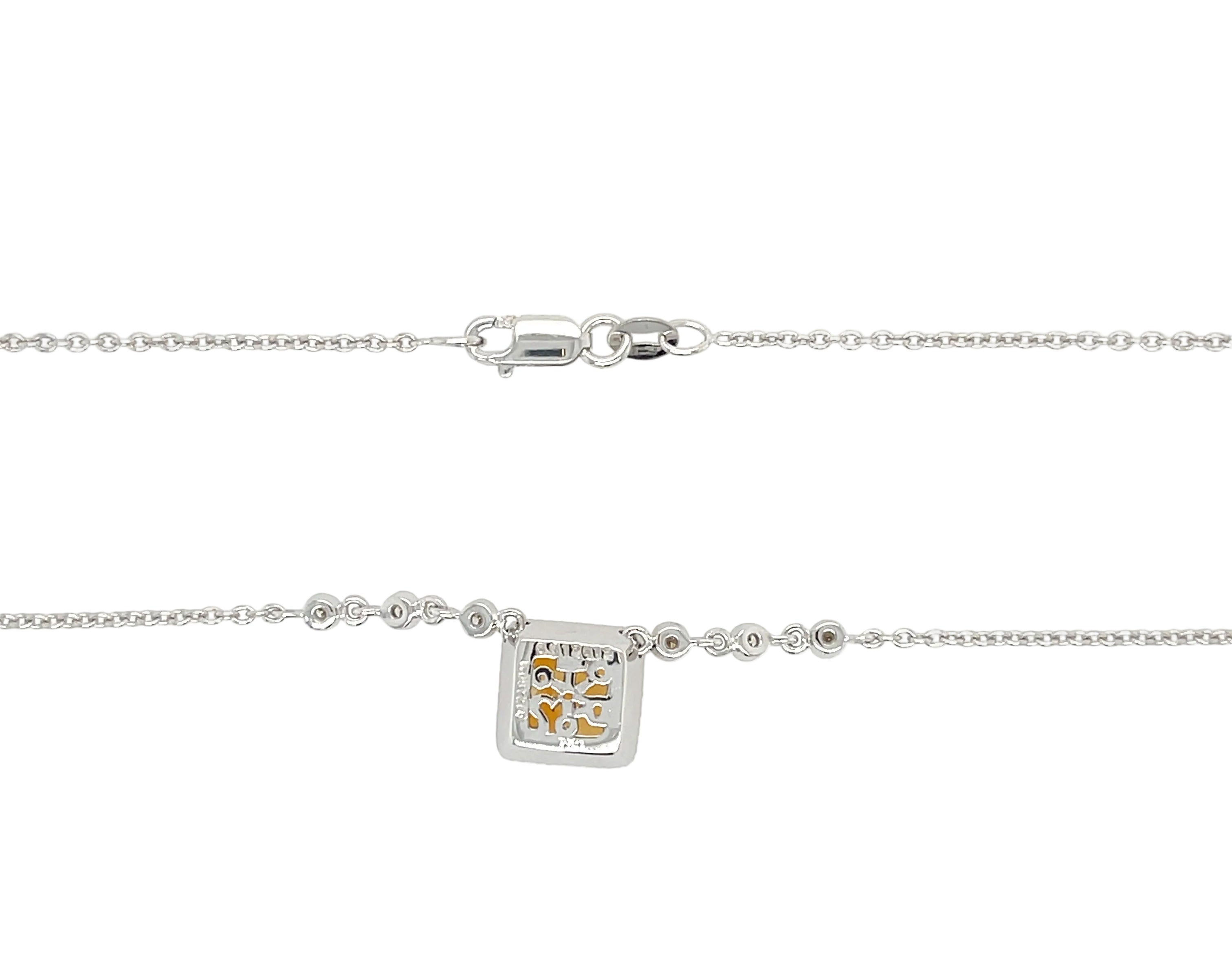 18ct White Gold Square Citrine & Diamond Pendant Necklace