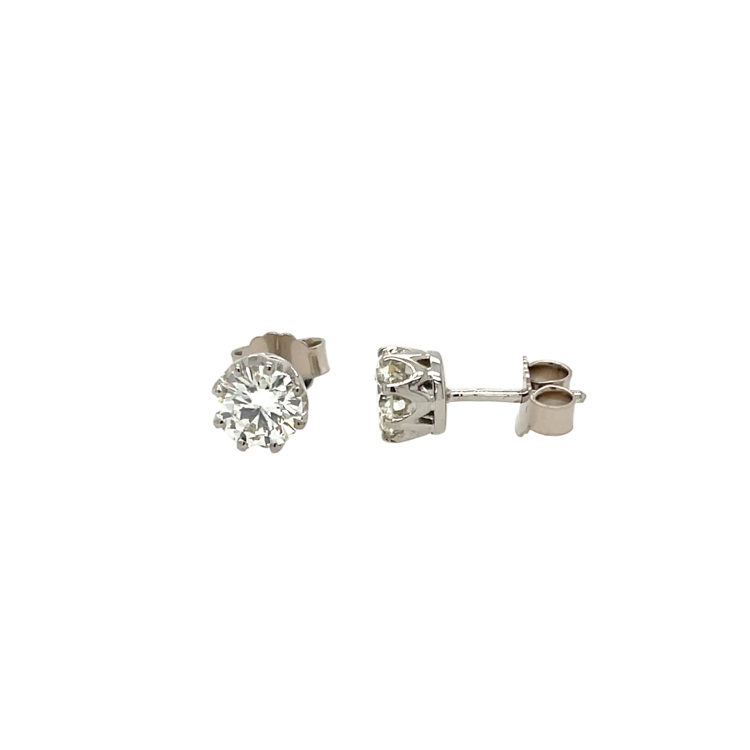 1.60ct Round Brilliant Cut Diamond Solitaire Stud Earrings 18ct White Gold