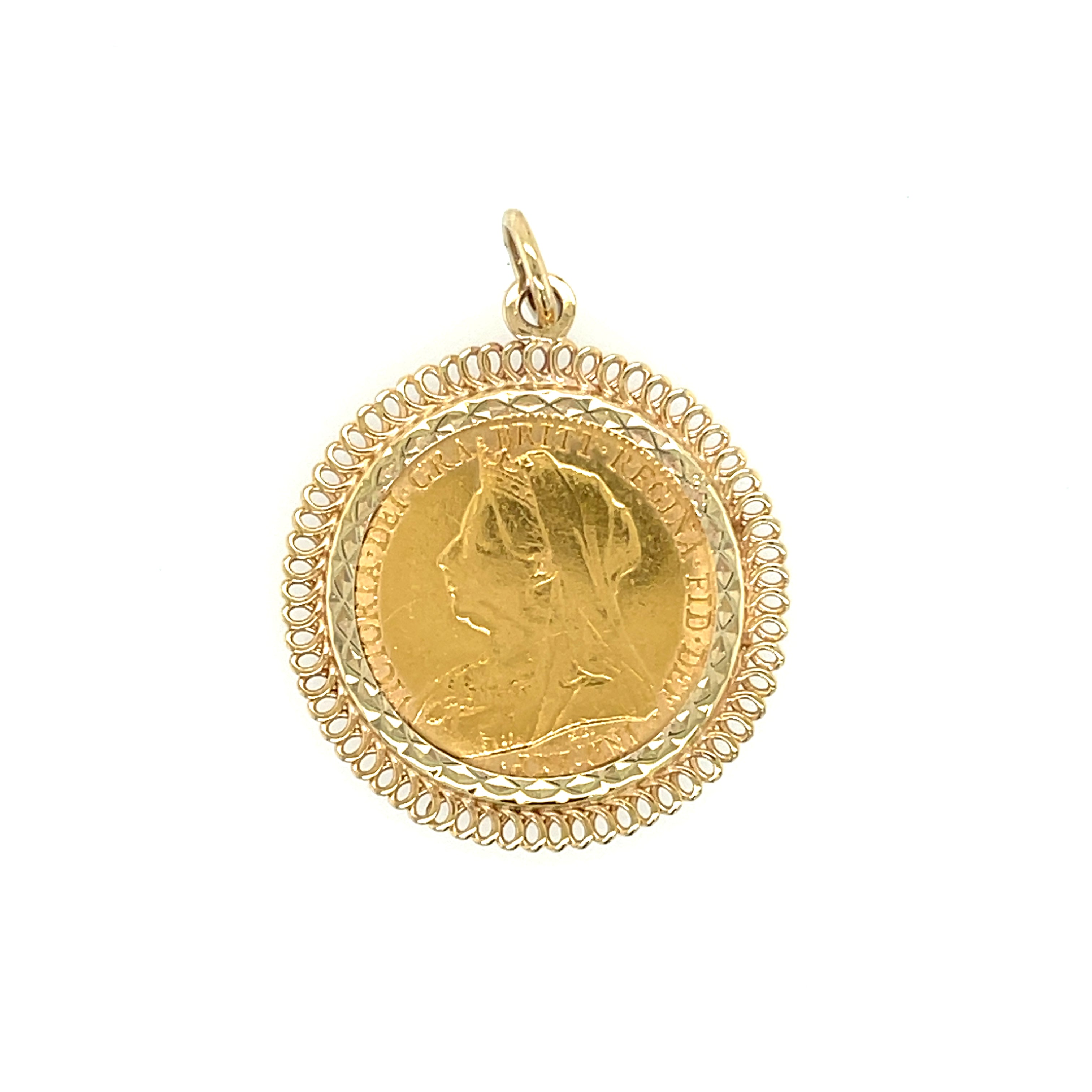 1897 Queen Victoria Half Sovereign Coin & 9ct Gold Pendant Mount