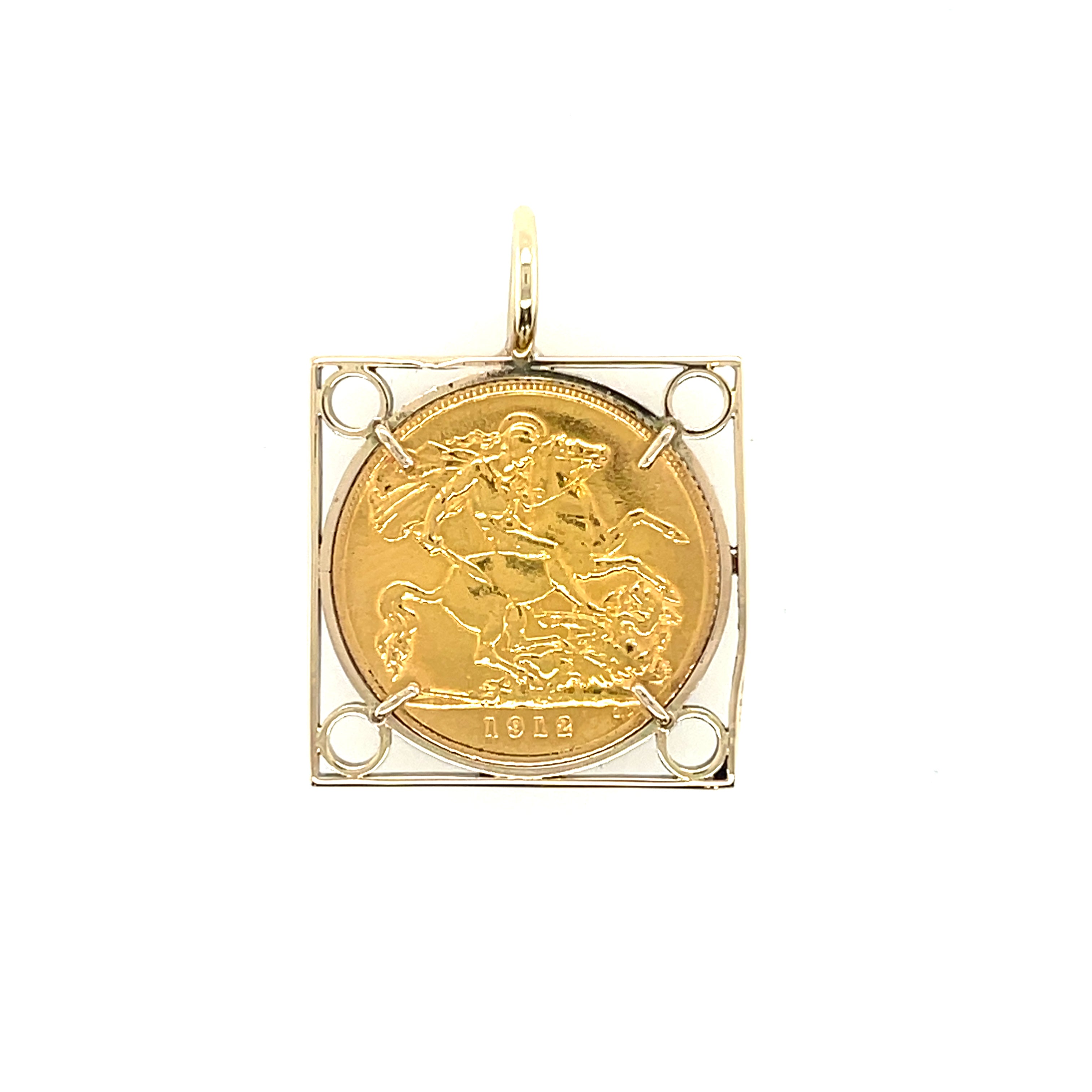 1912 George V Half Sovereign Coin & 9ct Gold Square Pendant Mount
