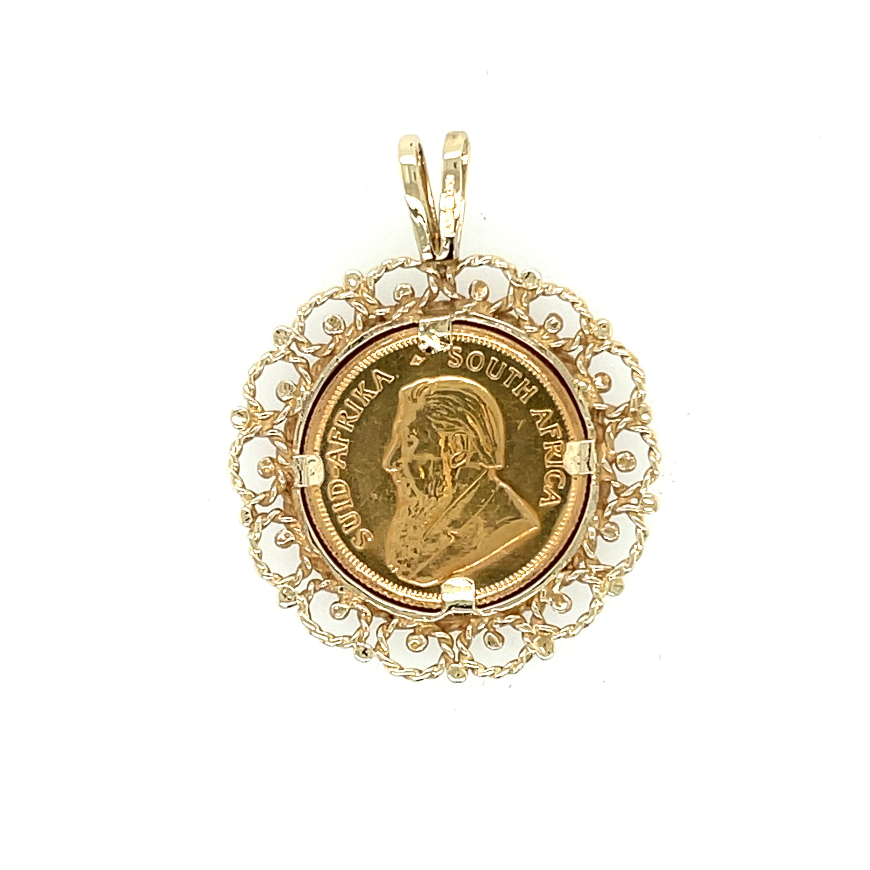 1980 Tenth (1/10) Krugerrand & 9ct Gold Rope Pendant Mount