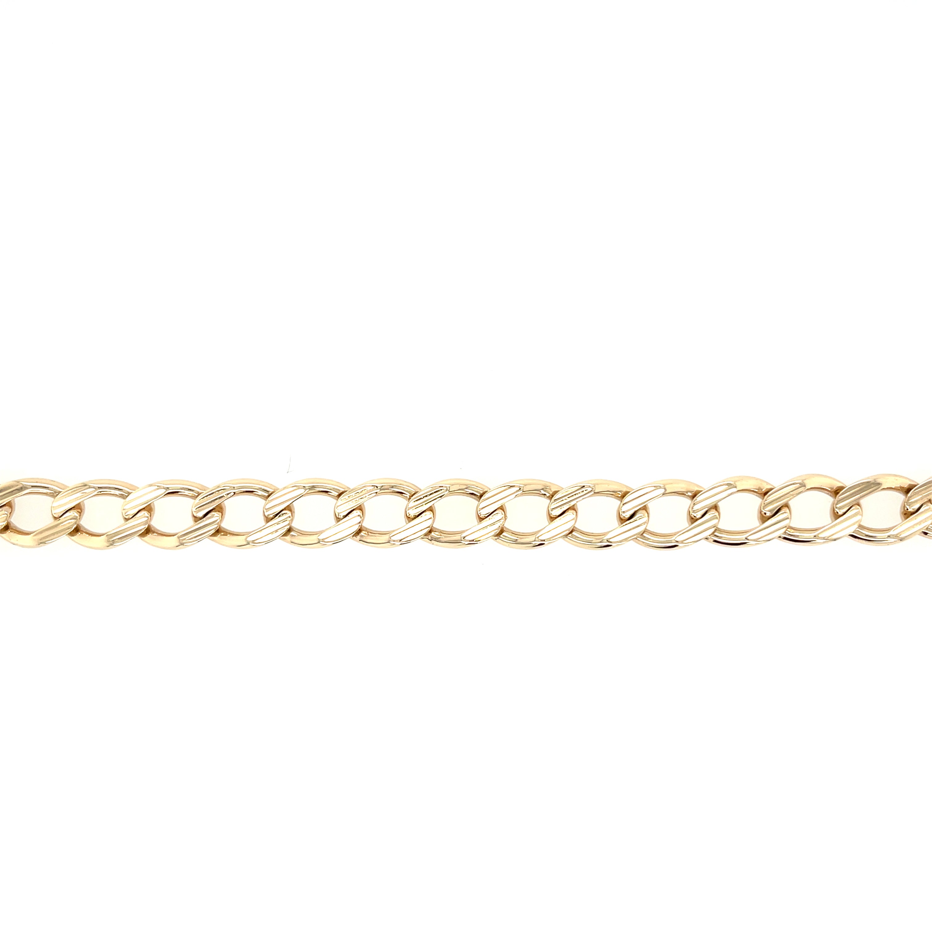 9ct Yellow Gold Vintage 9 Inch Grooved Curb Link Bracelet - 23.84g