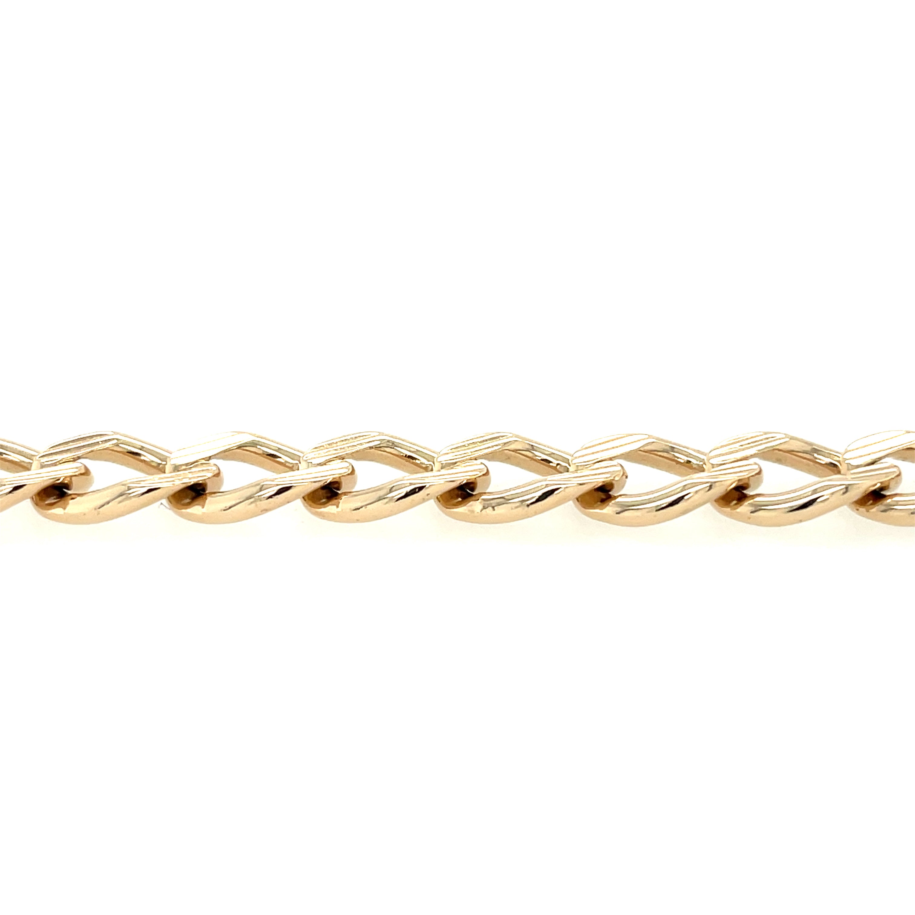 9ct Yellow Gold Vintage 9 Inch Grooved Curb Link Bracelet - 23.84g