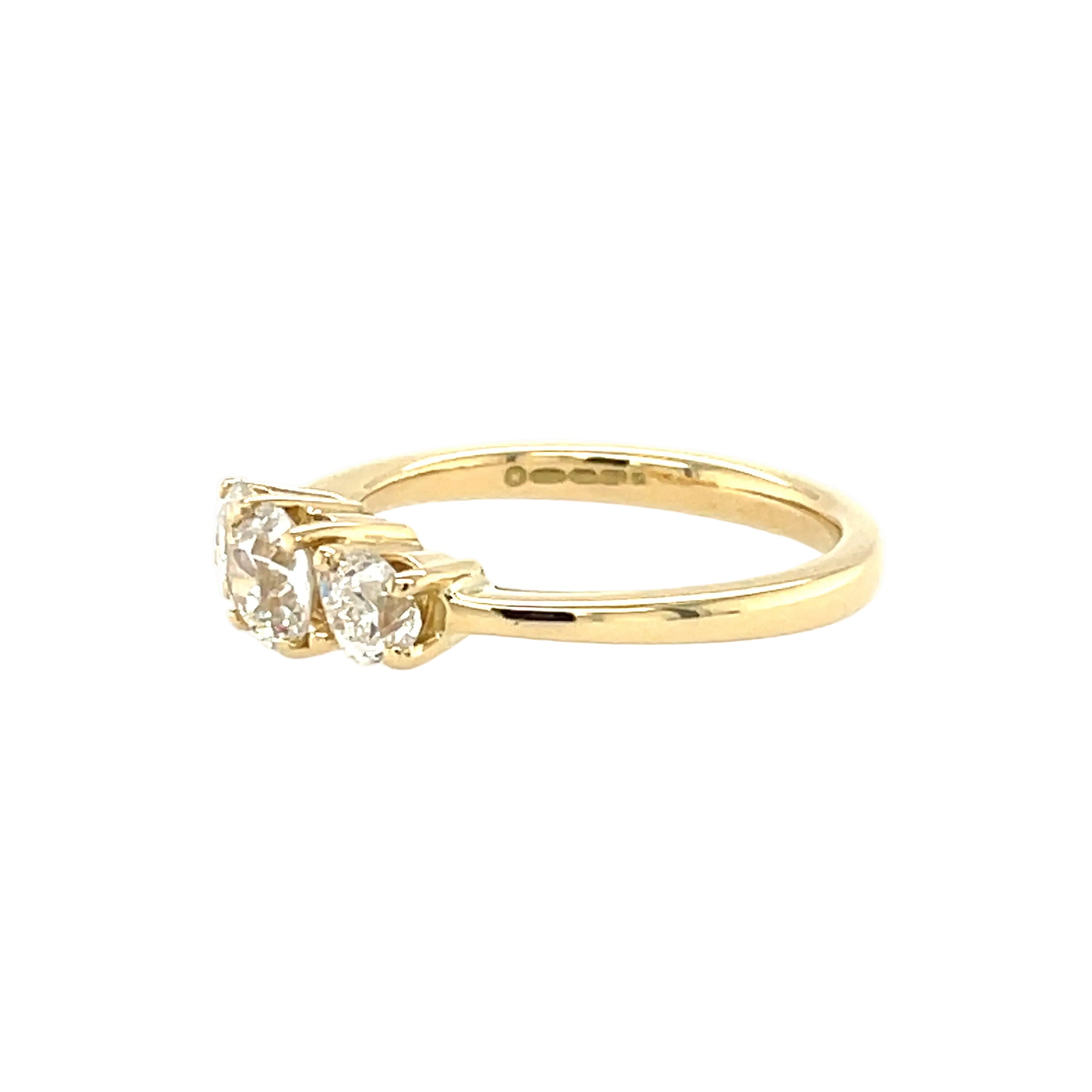 18ct Yellow Gold 1.06ct Old Mine Cut Diamond Three Stone Ring
