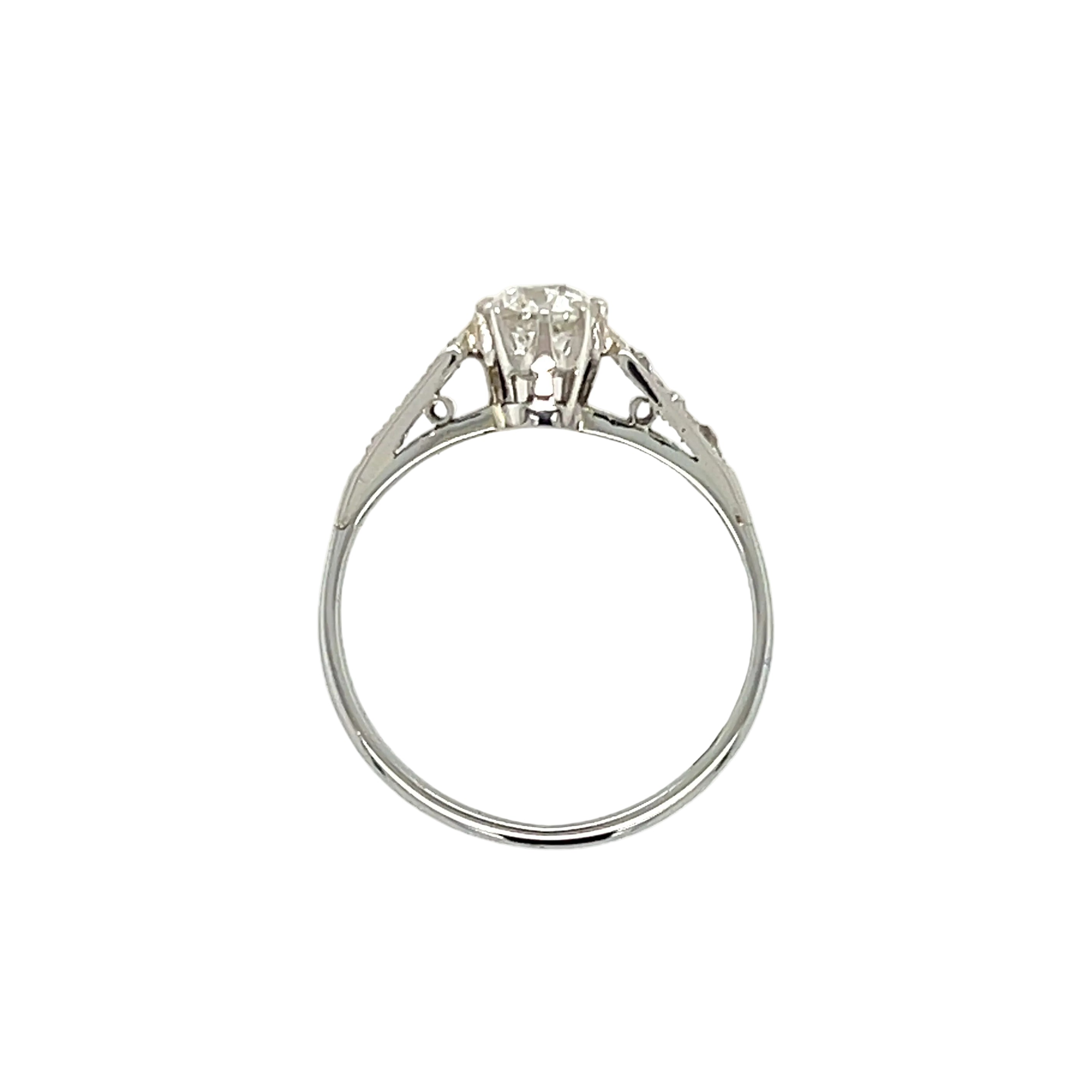 Antique 18ct White Gold & Platinum 0.50ct Old Mine Cut Diamond Solitaire Ring