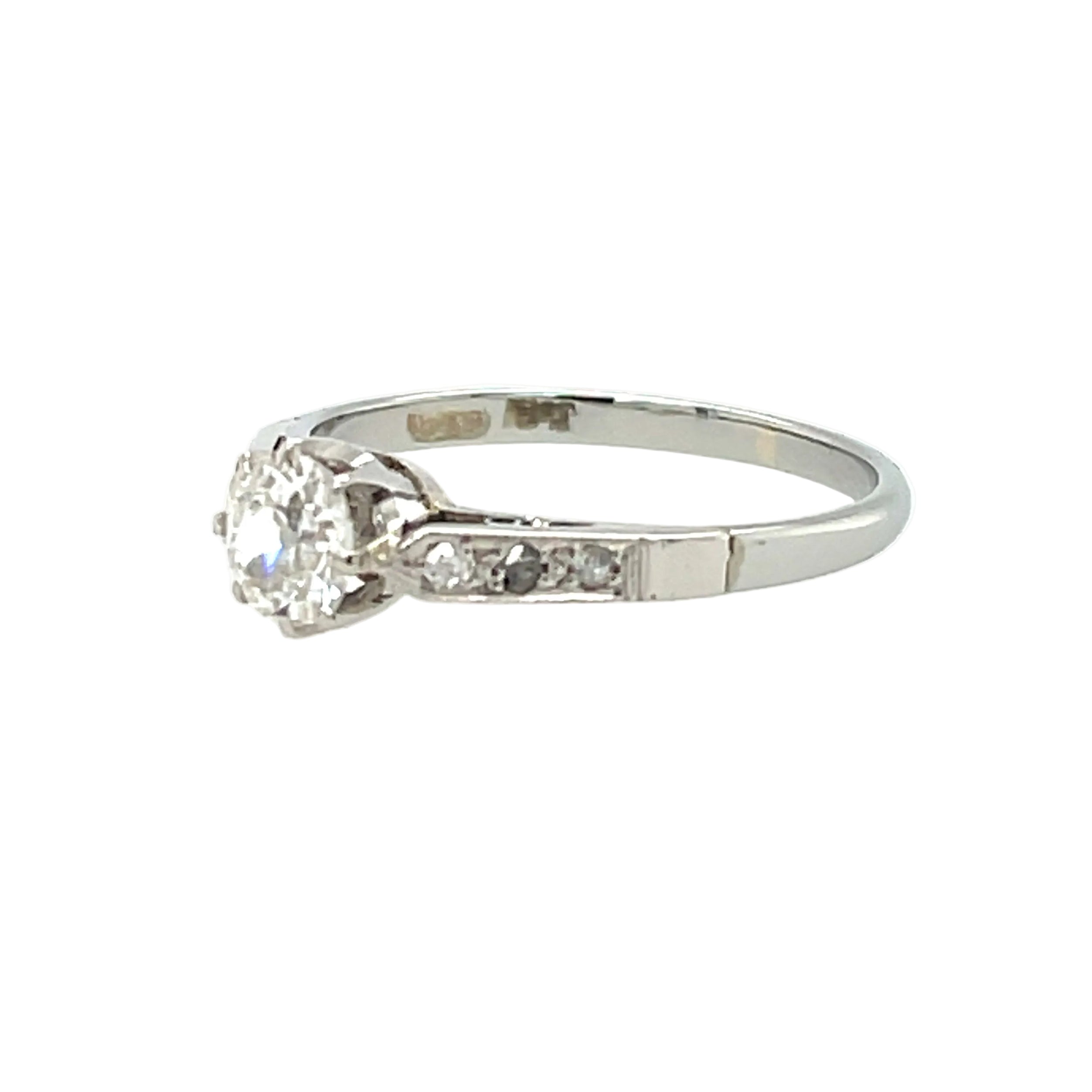 Antique 18ct White Gold & Platinum 0.50ct Old Mine Cut Diamond Solitaire Ring