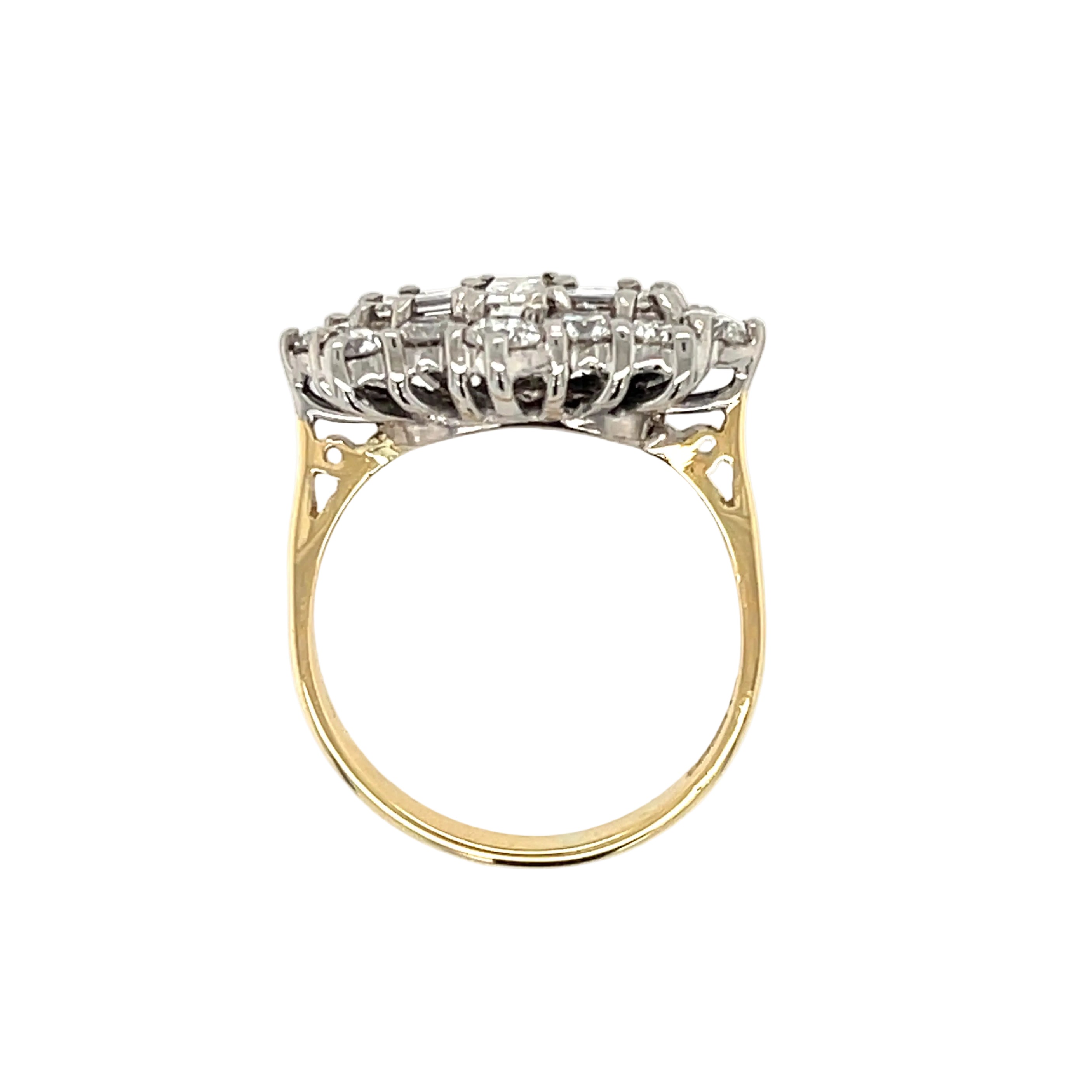 2.00ct Brilliant & Baguette Cut  Diamond Boat Cluster Ring 14ct Yellow Gold