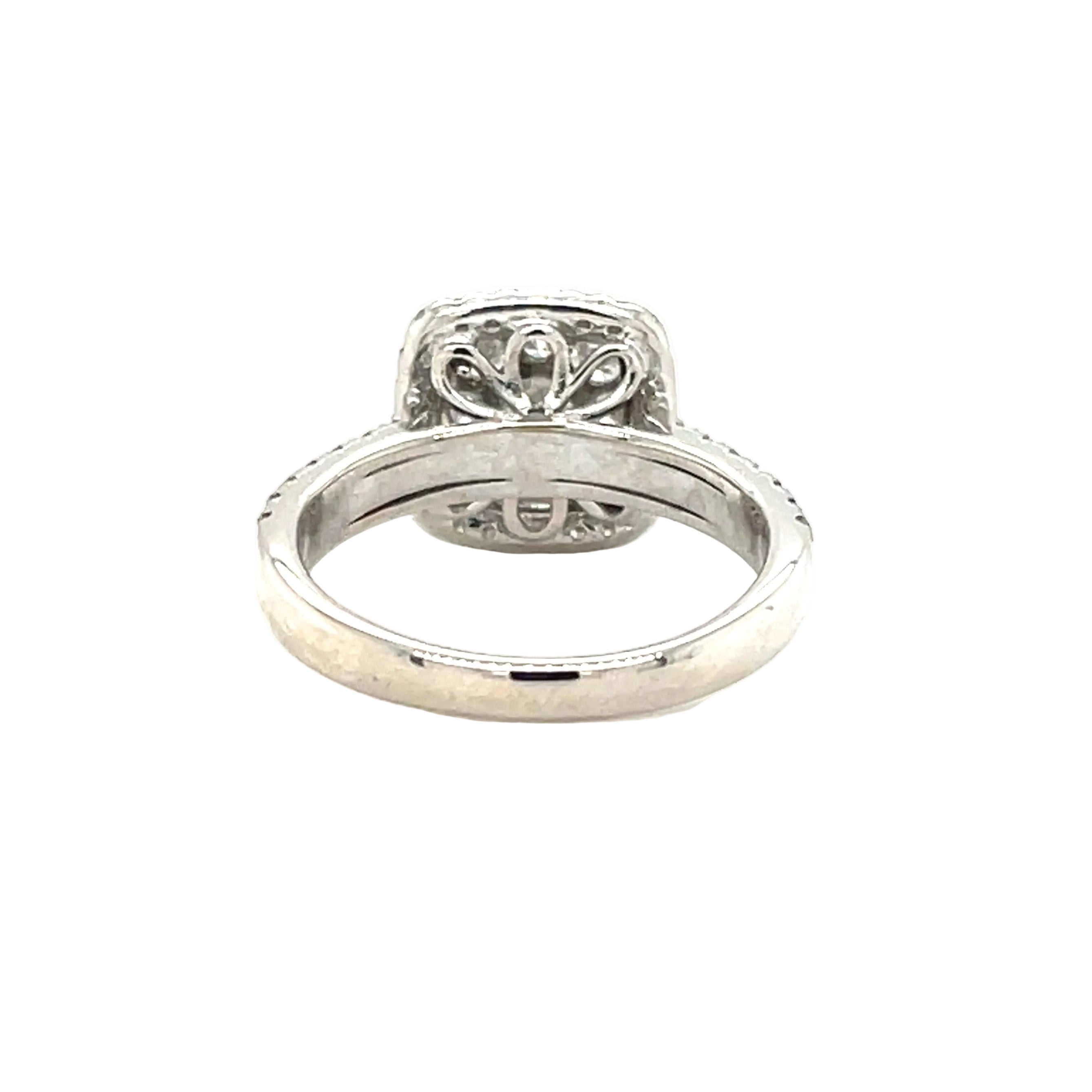 18ct White Gold 0.86ct Diamond Cushion Cluster Engagement Ring Size J