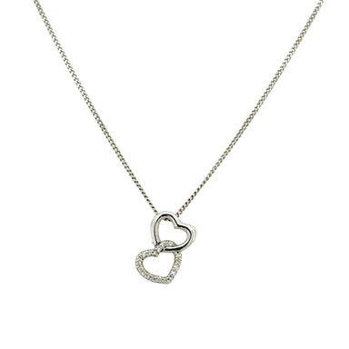 9ct White Gold Diamond Double Heart Pendant Necklace