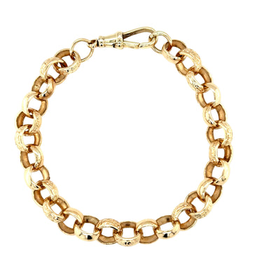 9ct Yellow Gold 7.5"/18.75cm Patterned & Polished Round Link Belcher Bracelet - 15.60g