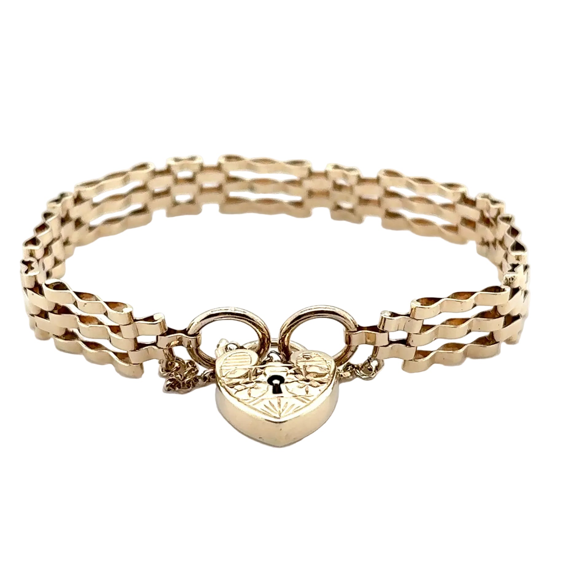 9ct Yellow Gold 7.5"/18.75cm Three Bar Crimped Gate Bracelet - 13.34g