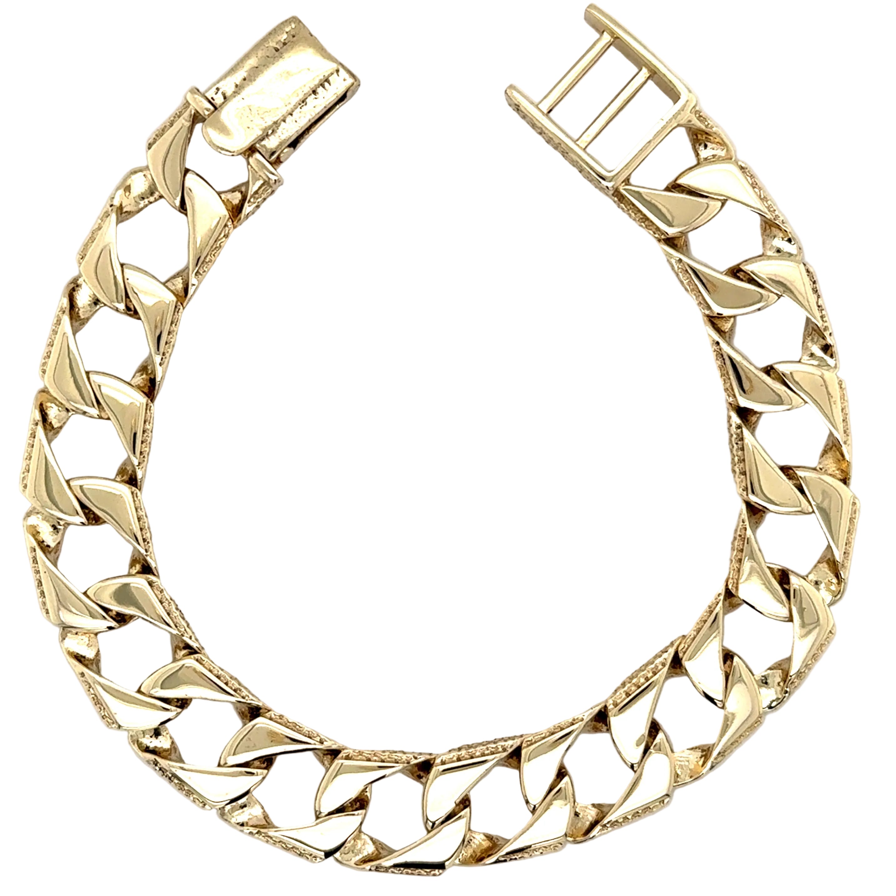 9ct Yellow Gold 8.5"/21.25cm Square Patterned & Polished Curb Bracelet - 36.00g