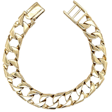 9ct Yellow Gold 8.5"/21.25cm Square Patterned & Polished Curb Bracelet - 36.00g