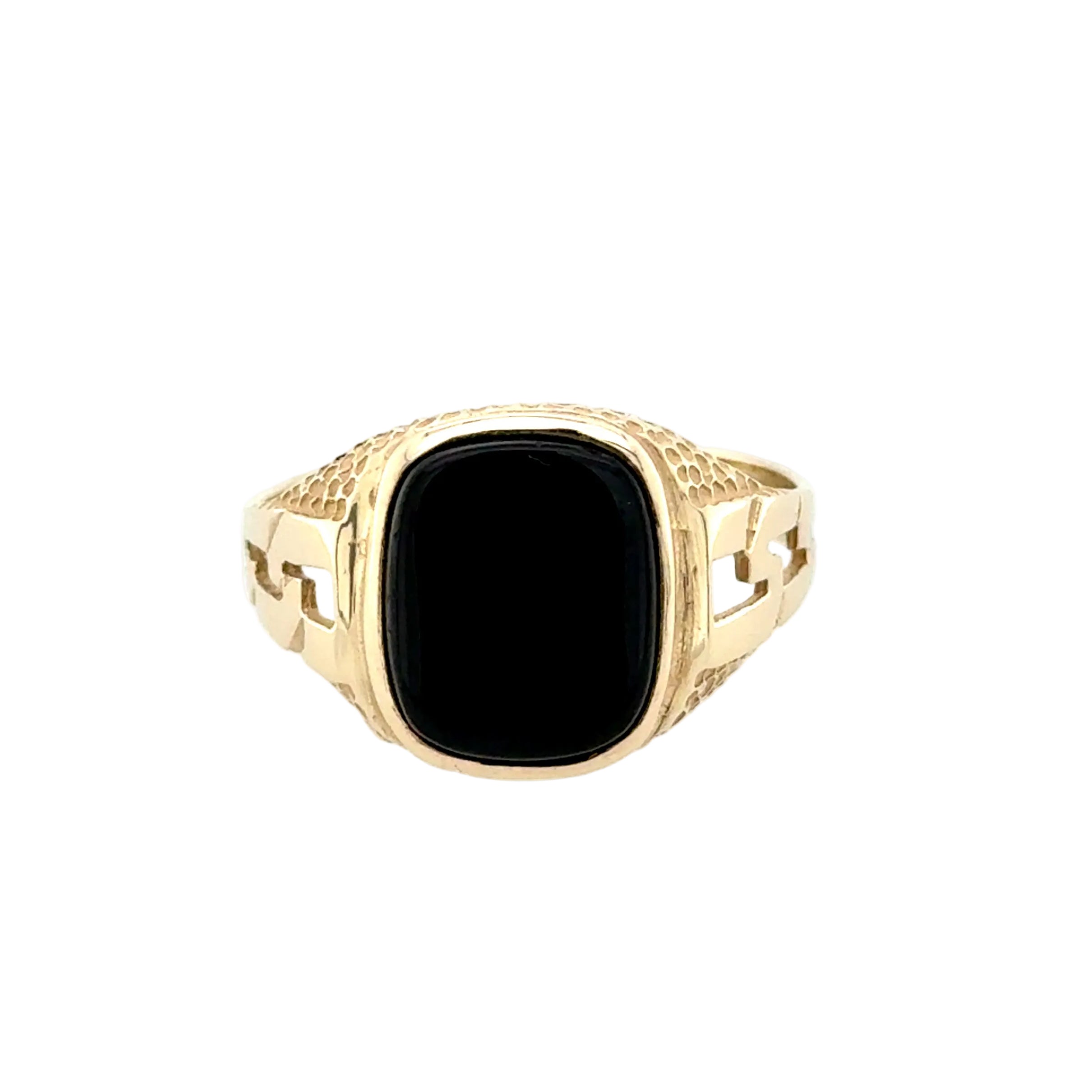 9ct Yellow Gold Black Onyx Cushion Signet Ring Size U