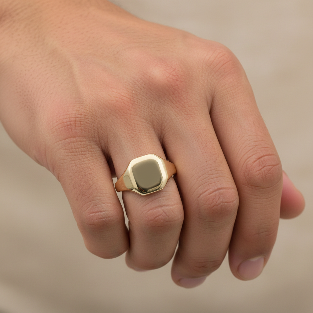 9ct Yellow Gold Cushion Shaped Signet Ring Size Z+2