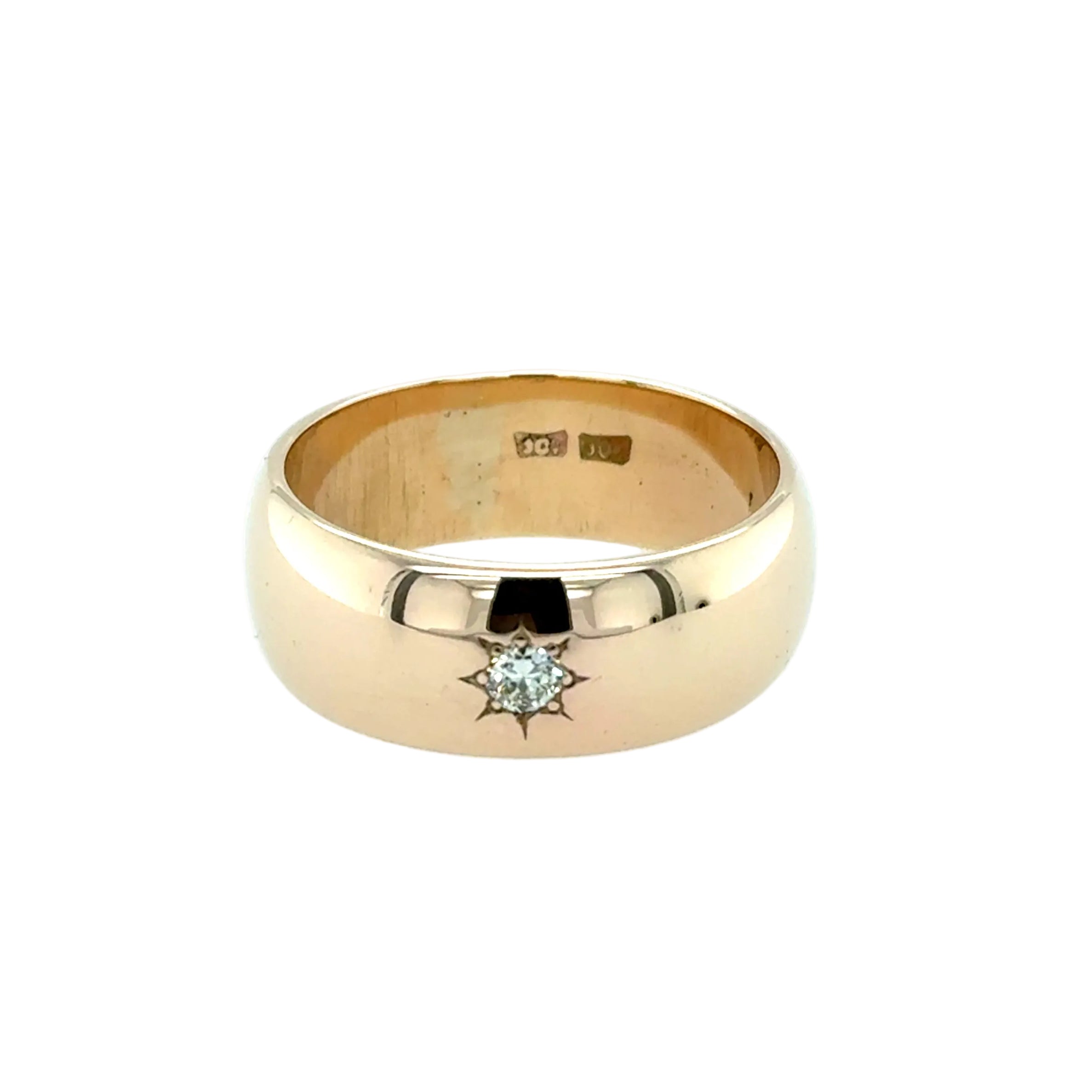 9ct Yellow Gold Diamond Set 9mm Wide Vintage Wedding Band Size X