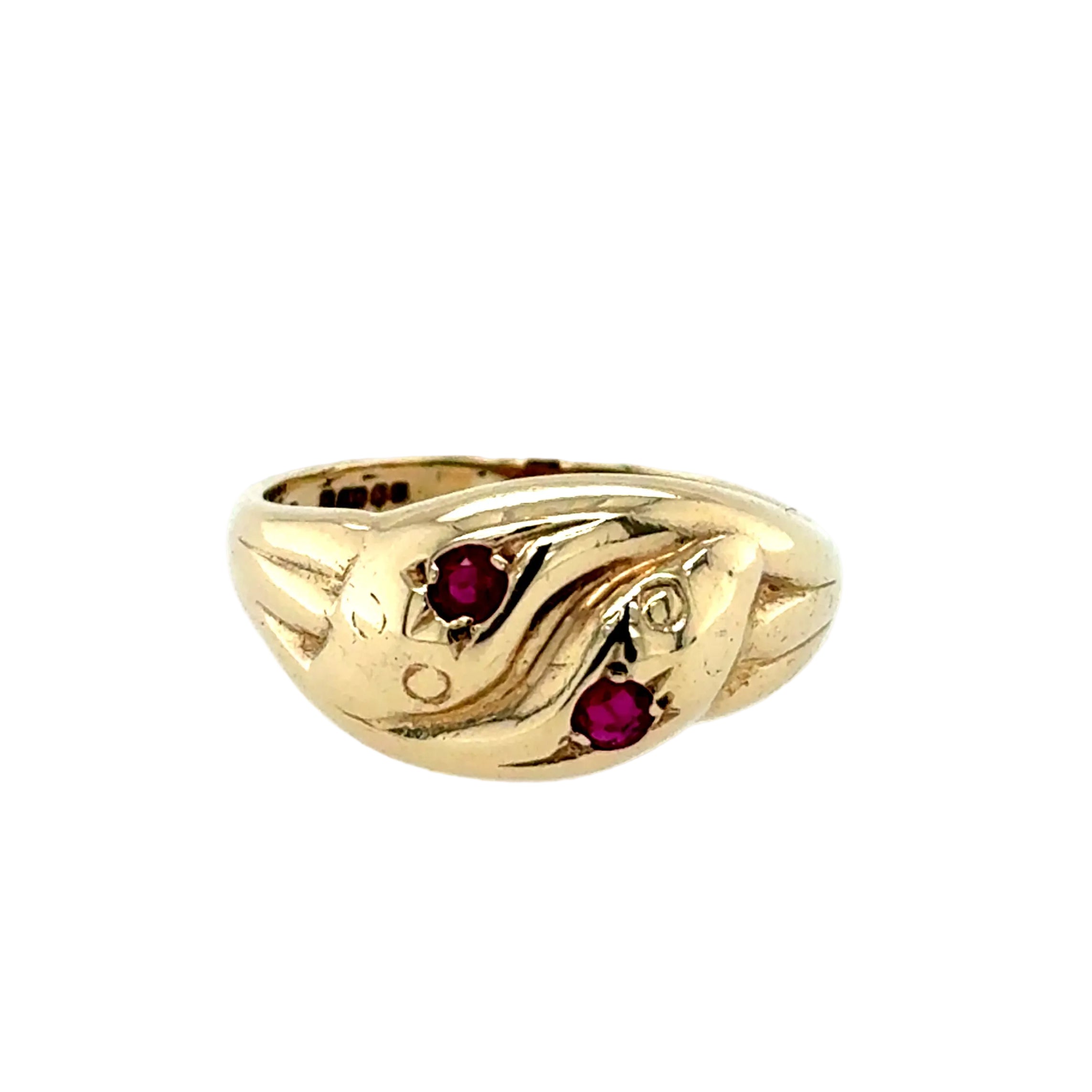 9ct Yellow Gold Double Head Ruby Set Snake Ring Edinburgh 1991