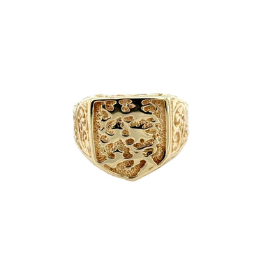 9ct Yellow Gold England Three Lions Shield Signet Ring - 5.20g