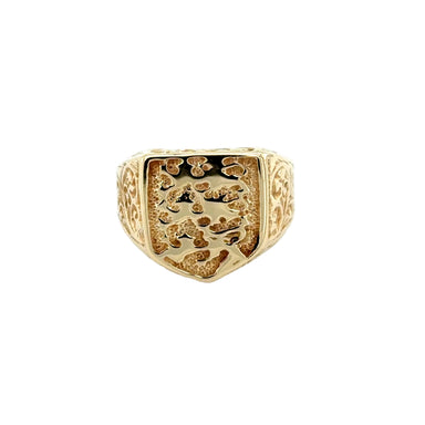9ct Yellow Gold England Three Lions Shield Signet Ring - 6.71g