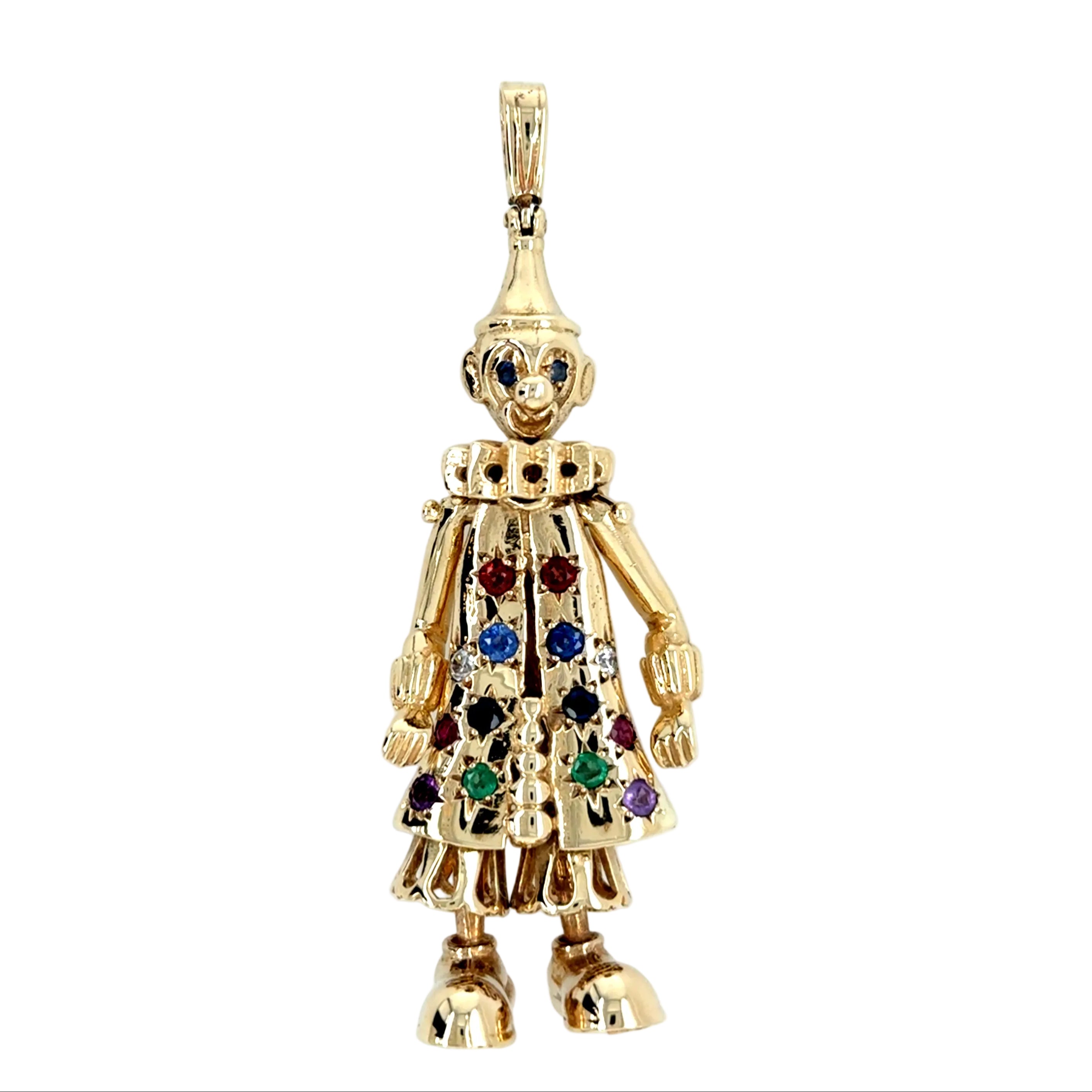 9ct Yellow Gold Gemstone Set Large Novelty Clown Pendant - 19.50g