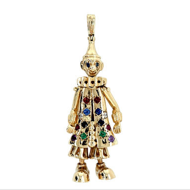 9ct Yellow Gold Gemstone Set Large Novelty Clown Pendant - 19.50g