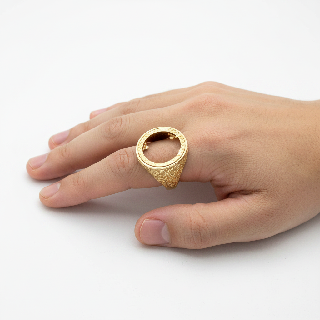 9ct Yellow Gold Half Sovereign Ring Mount Size T 1/2 - 6.22g