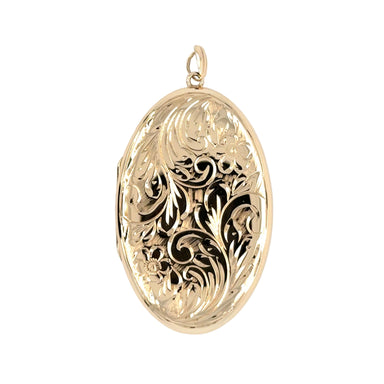 9ct Yellow Gold Oval Engraved Locket Pendant Birmingham 1979 - 12.00g