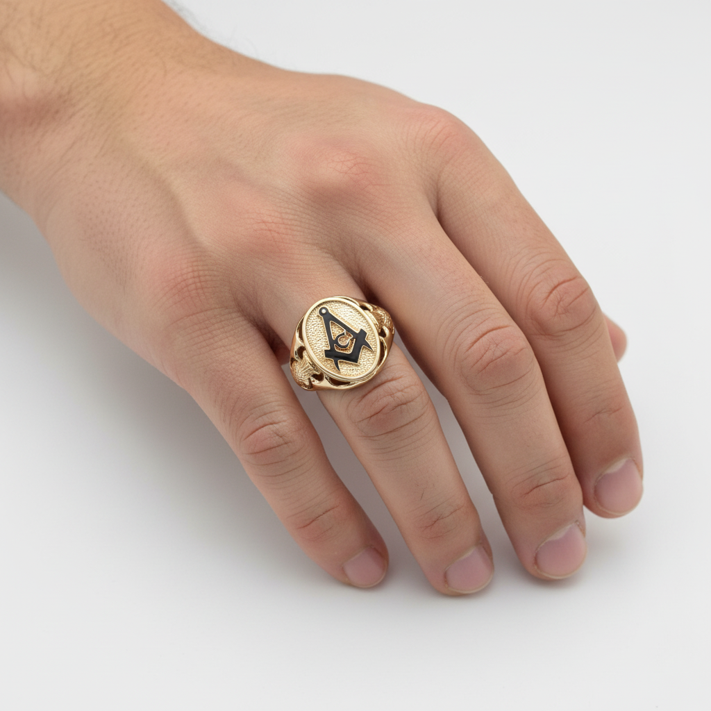 9ct Yellow Gold Oval Masonic Scottish Thistle Signet Ring