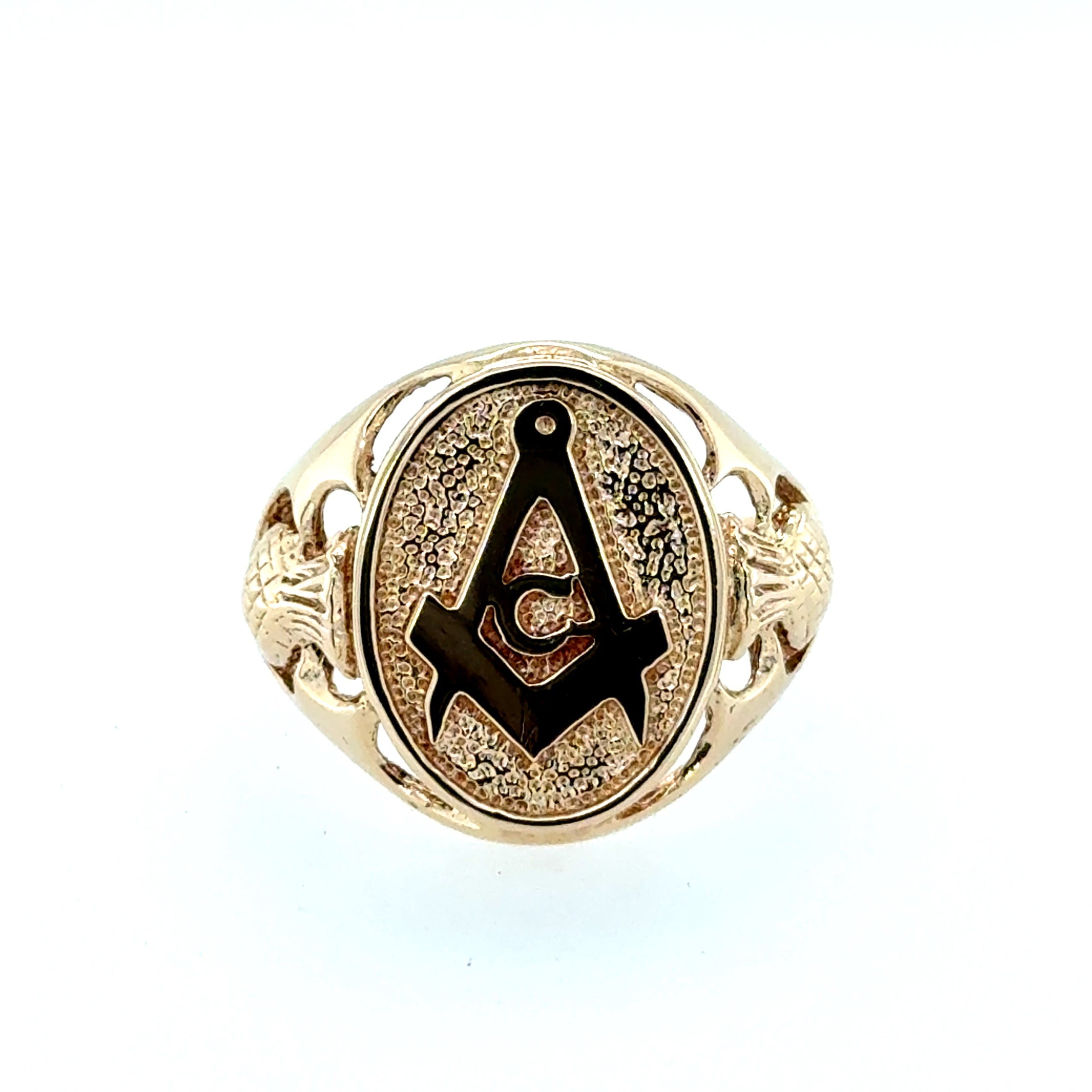 9ct Yellow Gold Oval Masonic Scottish Thistle Signet Ring