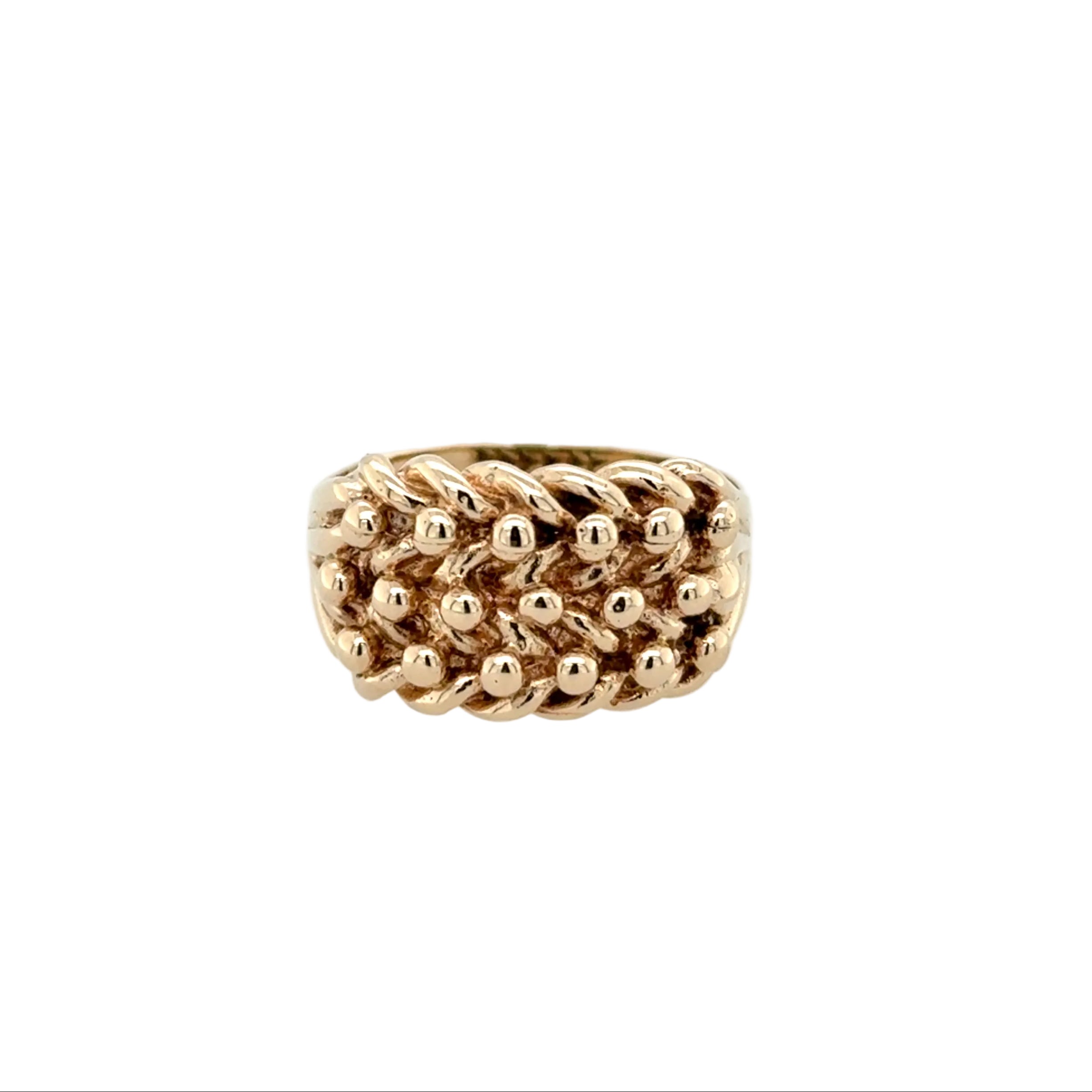 9ct Yellow Gold Small Three Row Keeper Ring Size S -6.91g