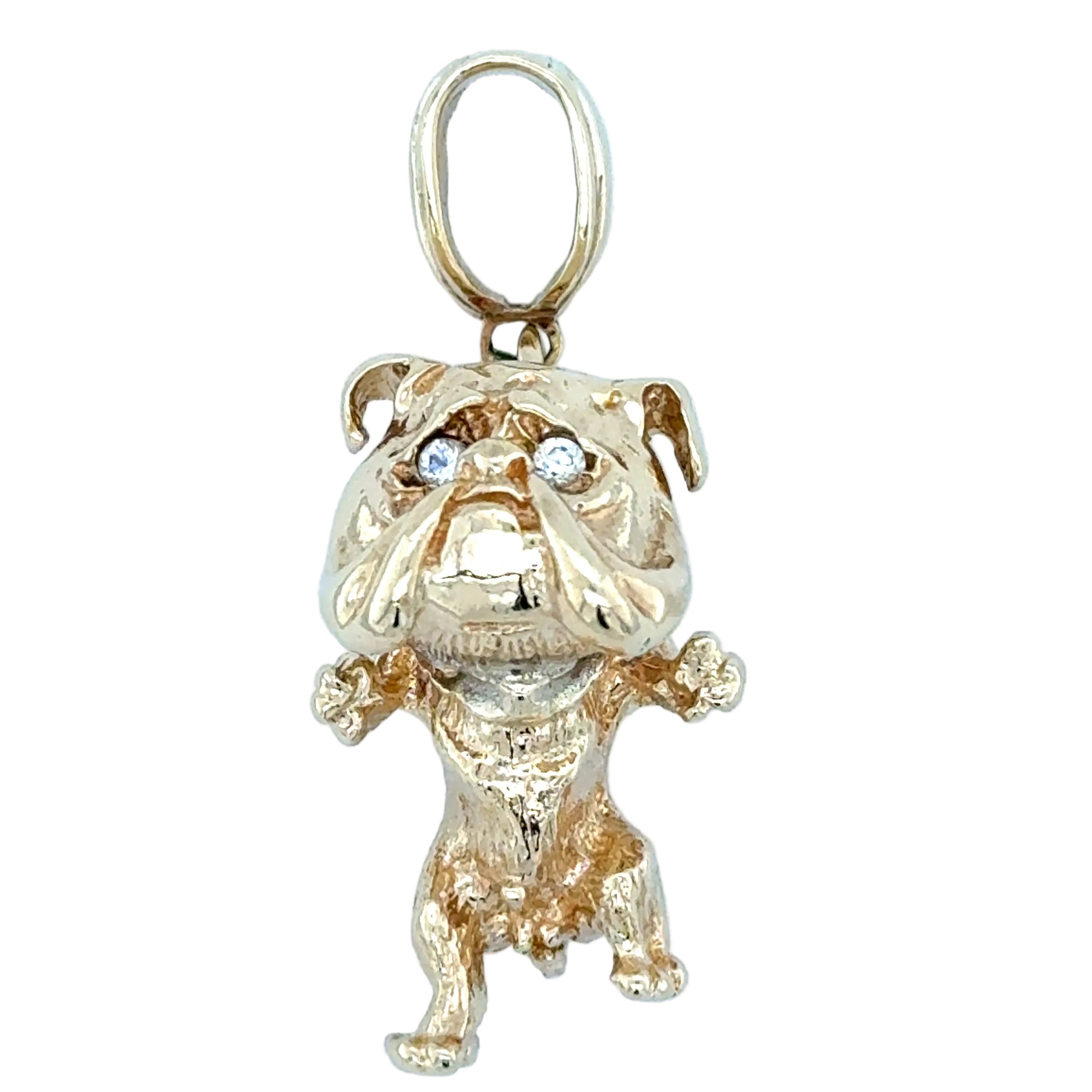 9ct Yellow Gold Solid Stone Set Bulldog Pendant - 17.06g