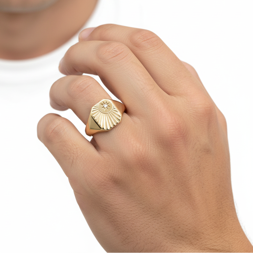 9ct Yellow Gold Vintage Diamond Set Rectangular Signet Ring London 1979
