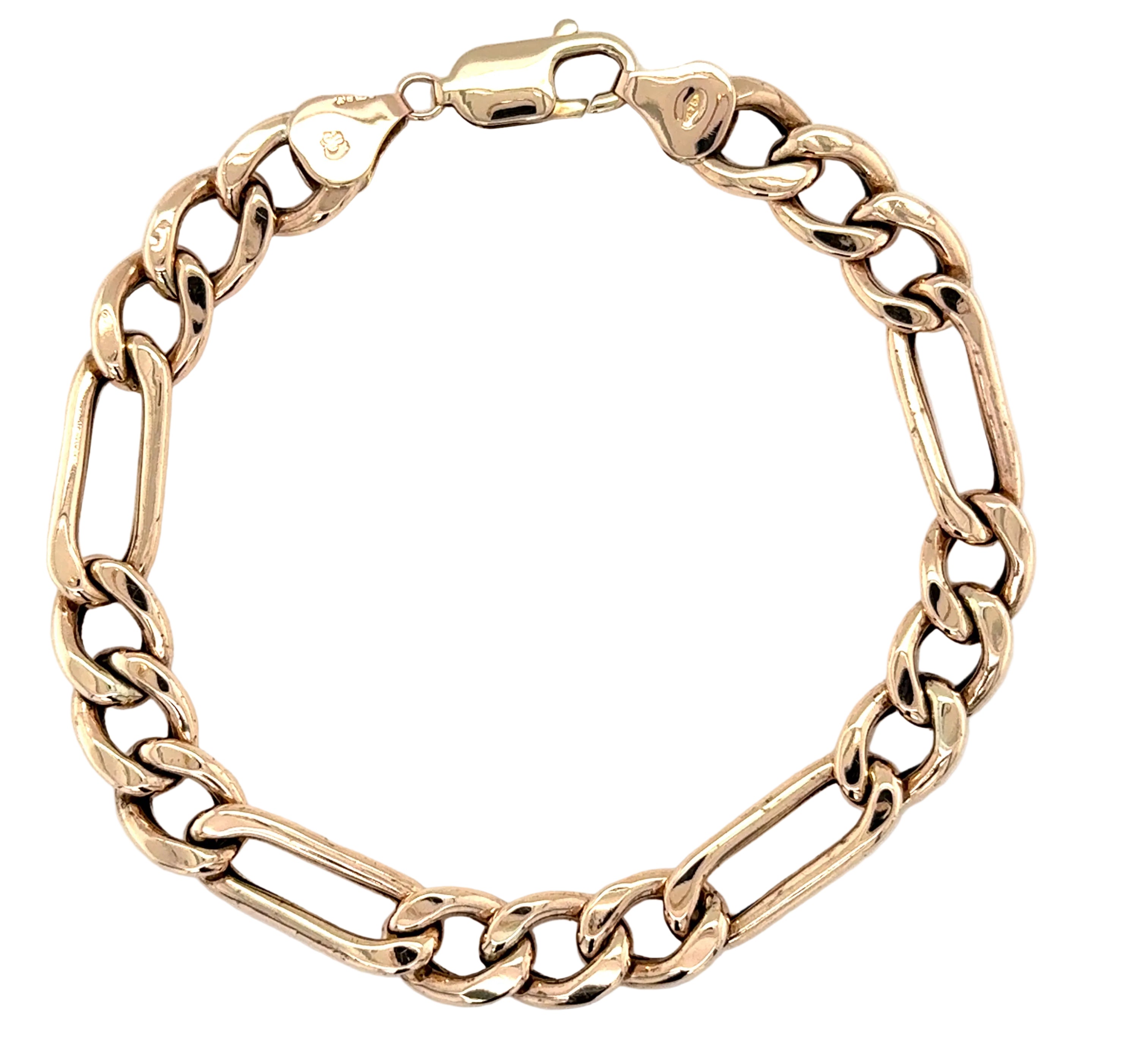 9ct Yellow Gold Vintage Hollow Figaro Link Bracelet - 11.95g