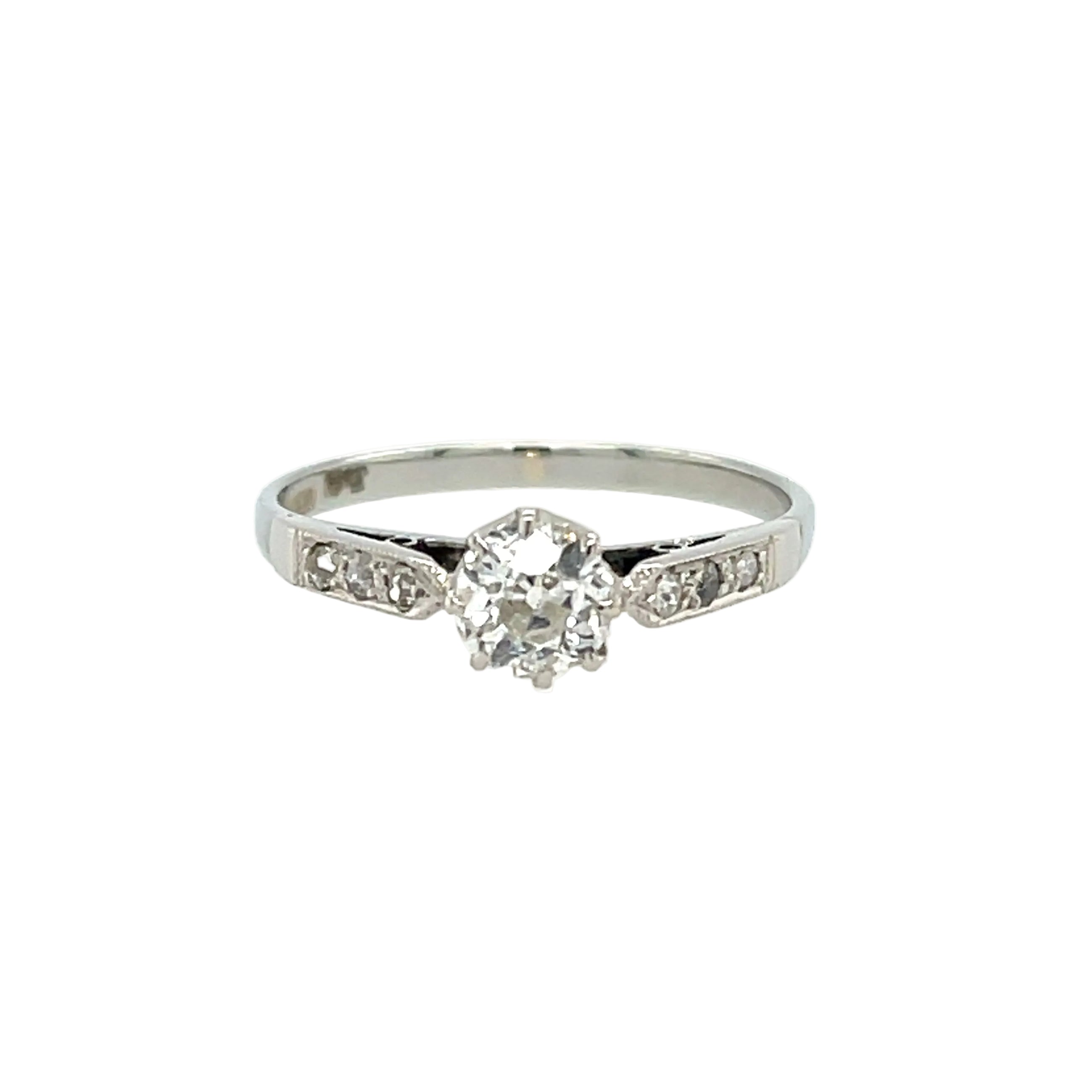 Antique 18ct White Gold & Platinum 0.50ct Old Mine Cut Diamond Solitaire Ring