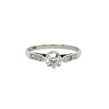 Antique 18ct White Gold & Platinum 0.50ct Old Mine Cut Diamond Solitaire Ring