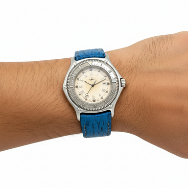 EBEL Discovery Diver 200M Quartz Watch 983913 Blue Leather Strap Vintage
