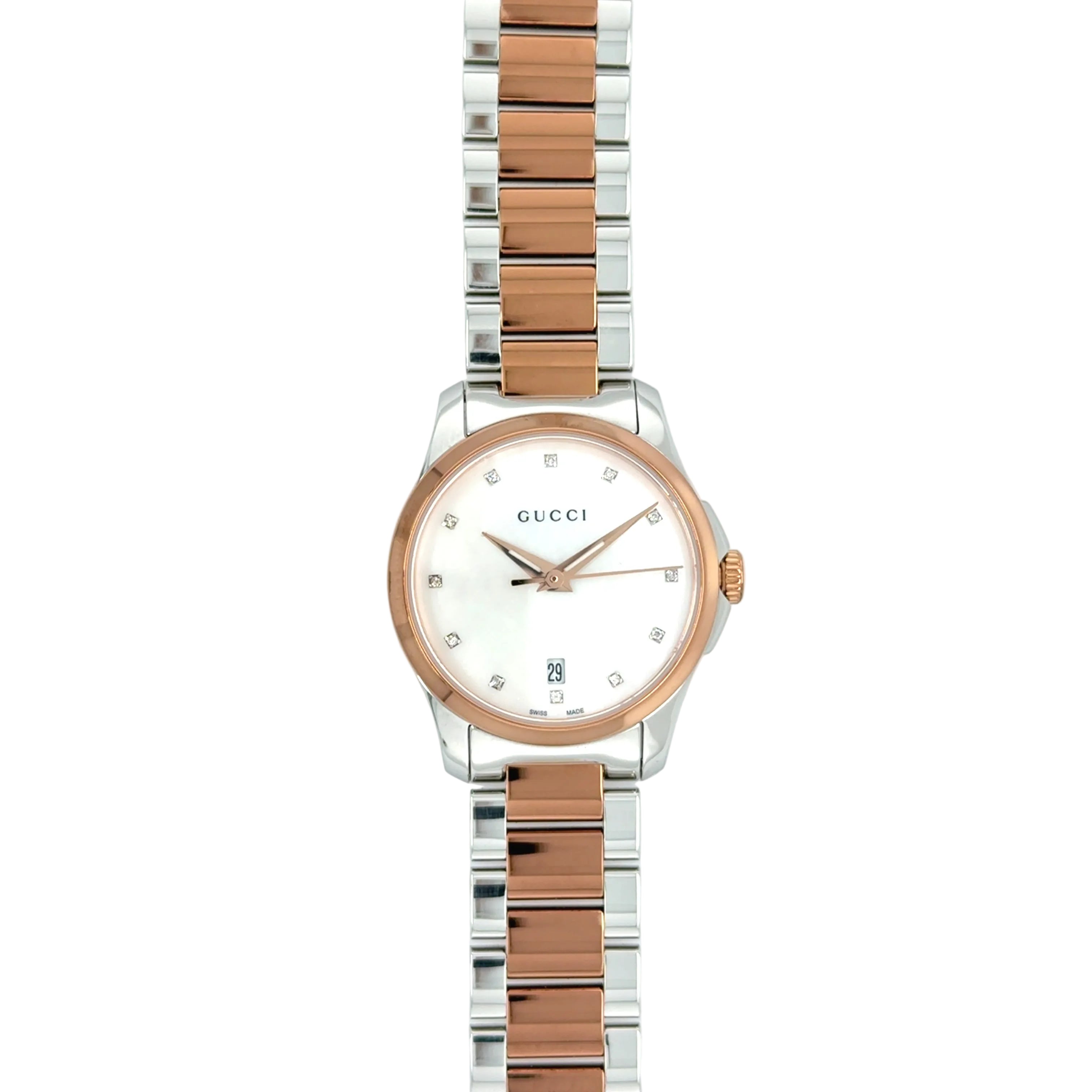 GUCCI G Timeless Ladies Watch YA126544 Mother Of Pearl & Diamonds