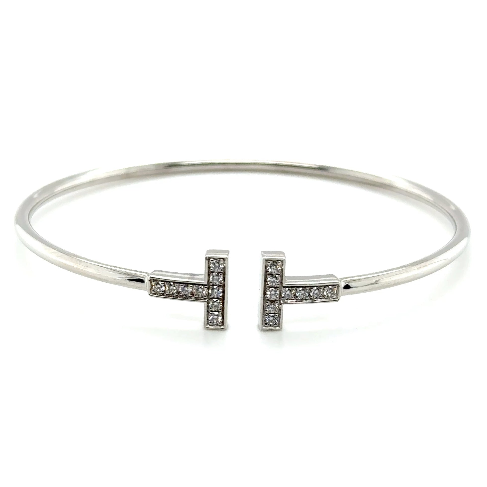 Tiffany & Co. White Gold Tiffany T Diamond Wire Bracelet Size Large 0.24ct 33450788