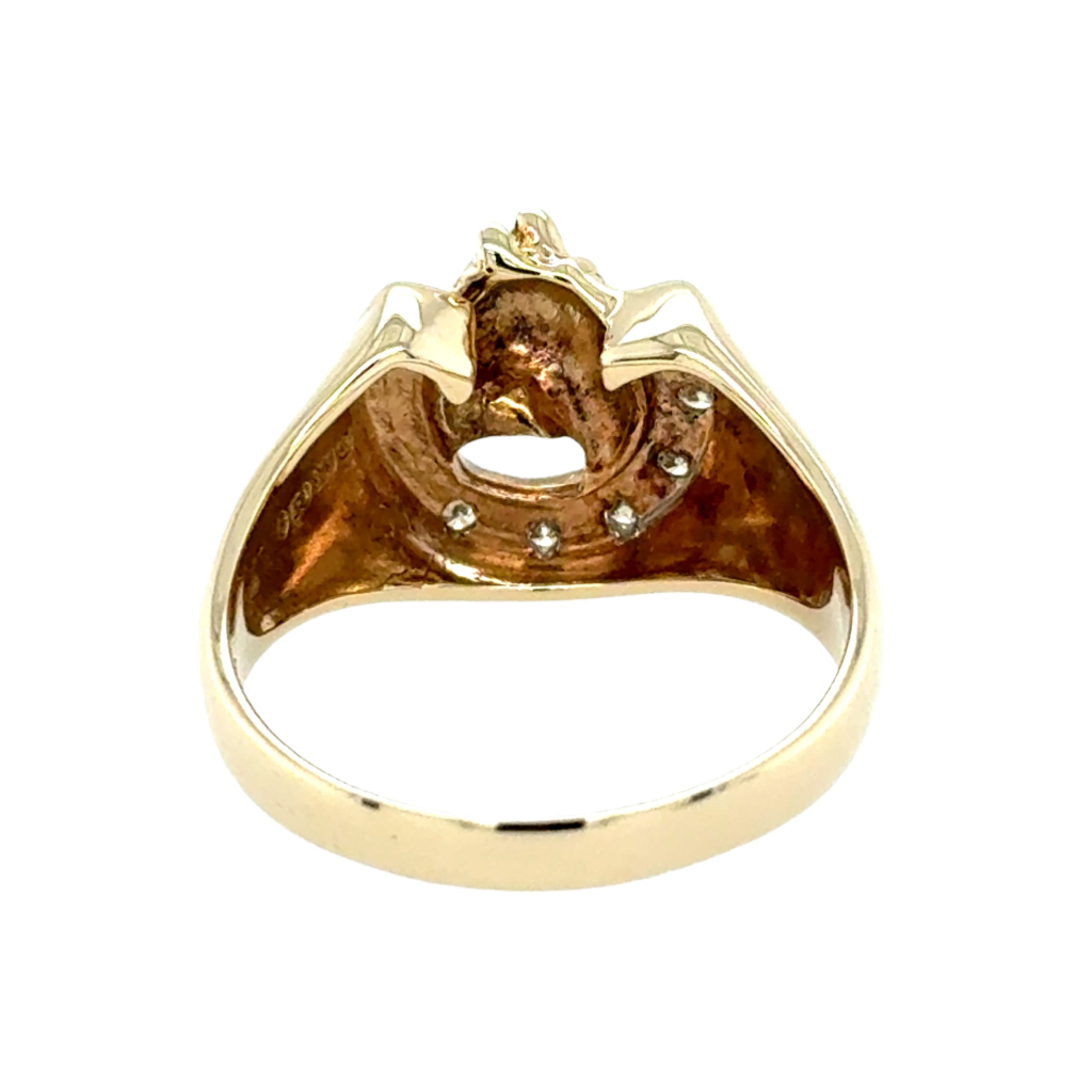 9ct Yellow Gold Diamond Horse Head Horseshoe Ring Size S