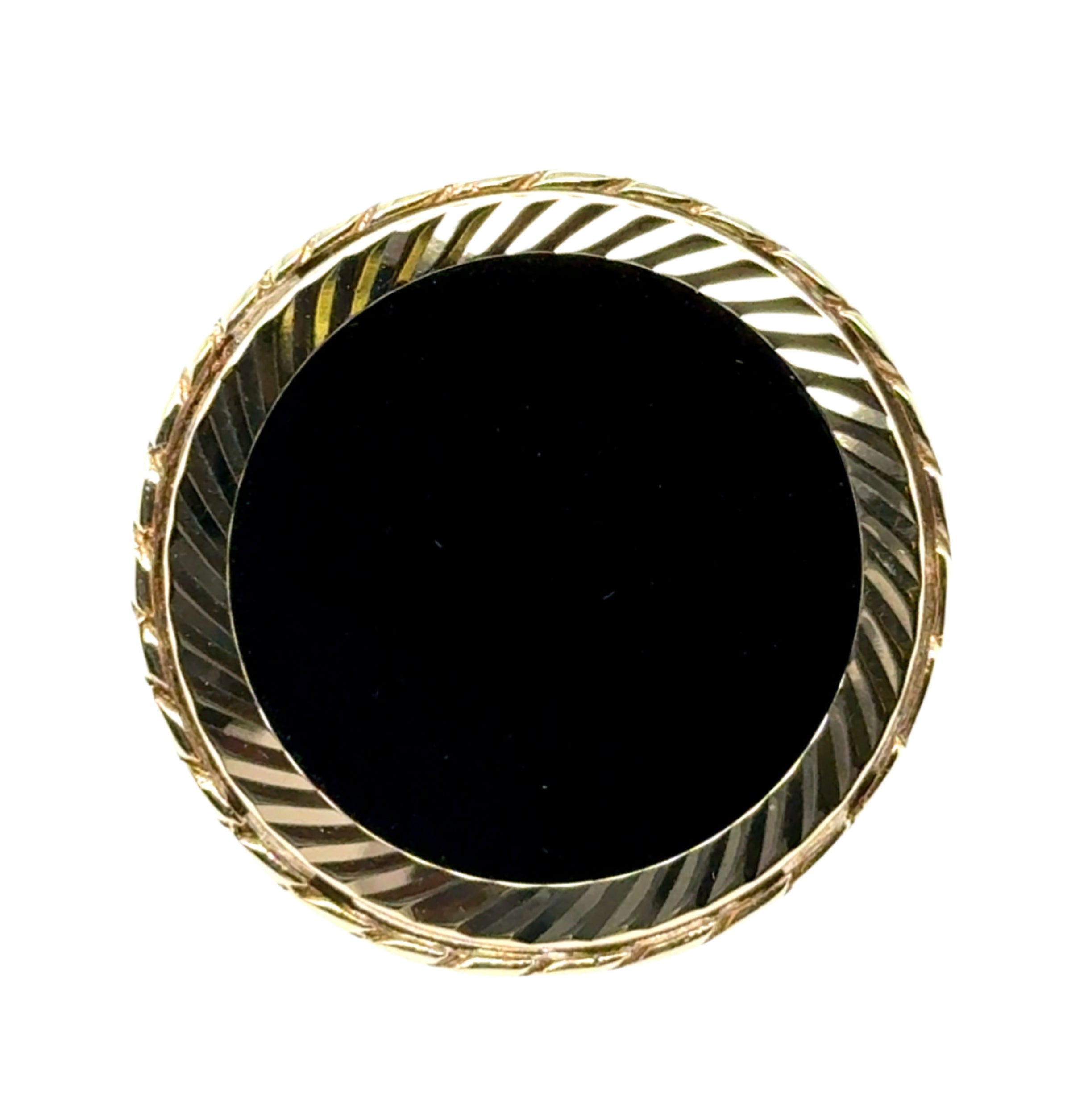 9ct Yellow Gold Black Onyx Disc Ring Size V SOLD