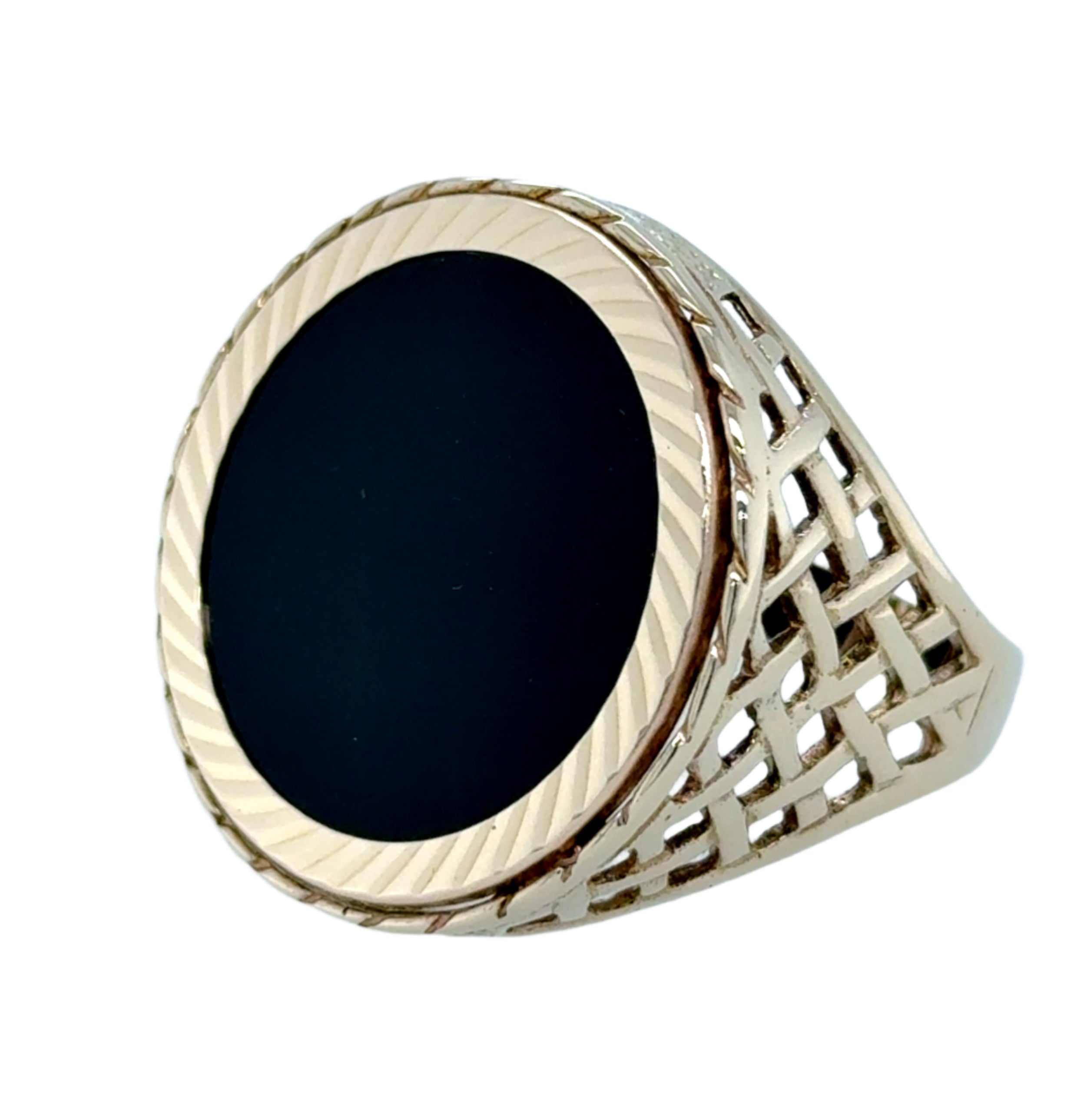 9ct Yellow Gold Black Onyx Disc Ring Size V SOLD