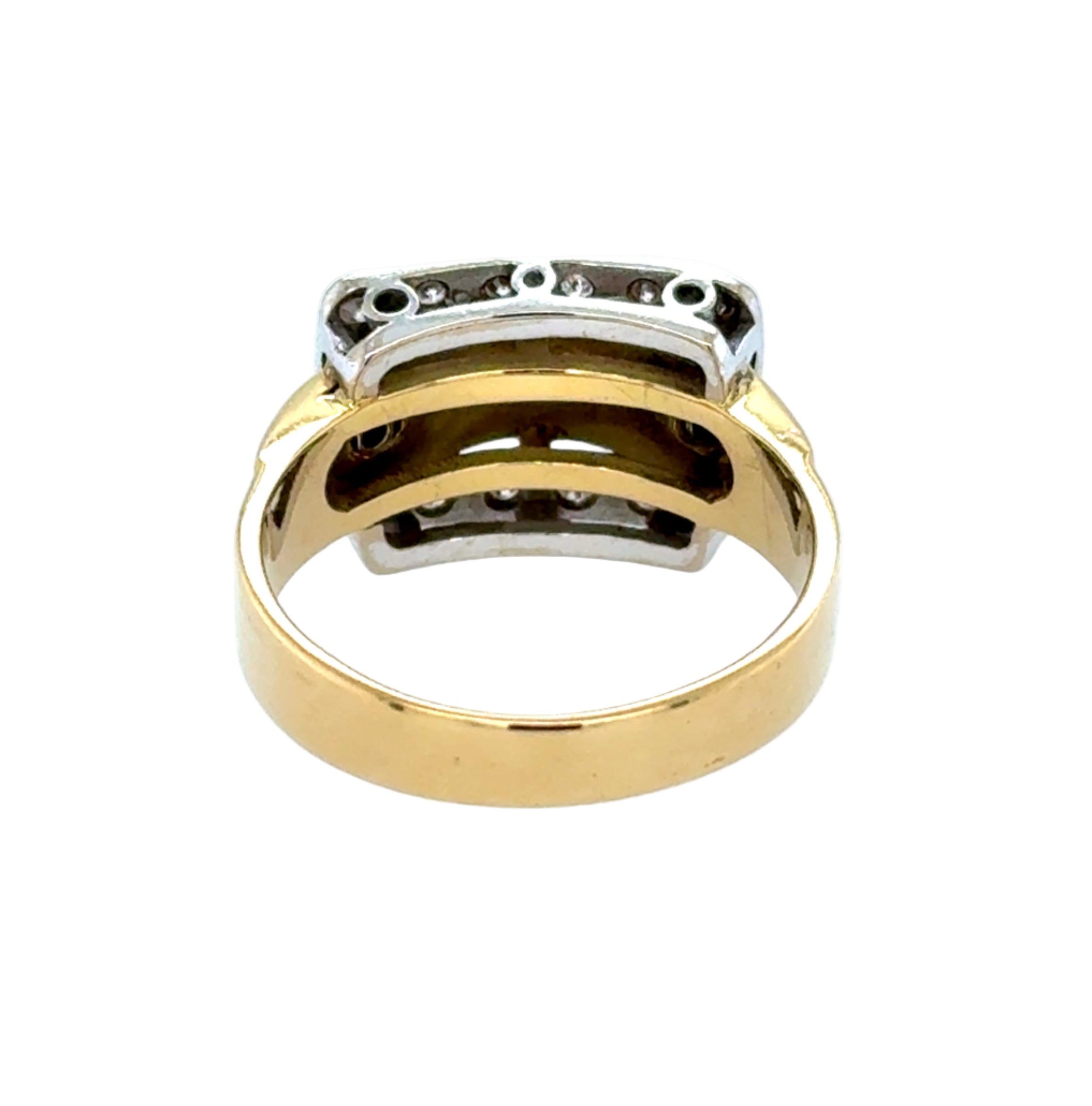 18ct Yellow Gold Vintage Diamond Enamel Buckle Ring