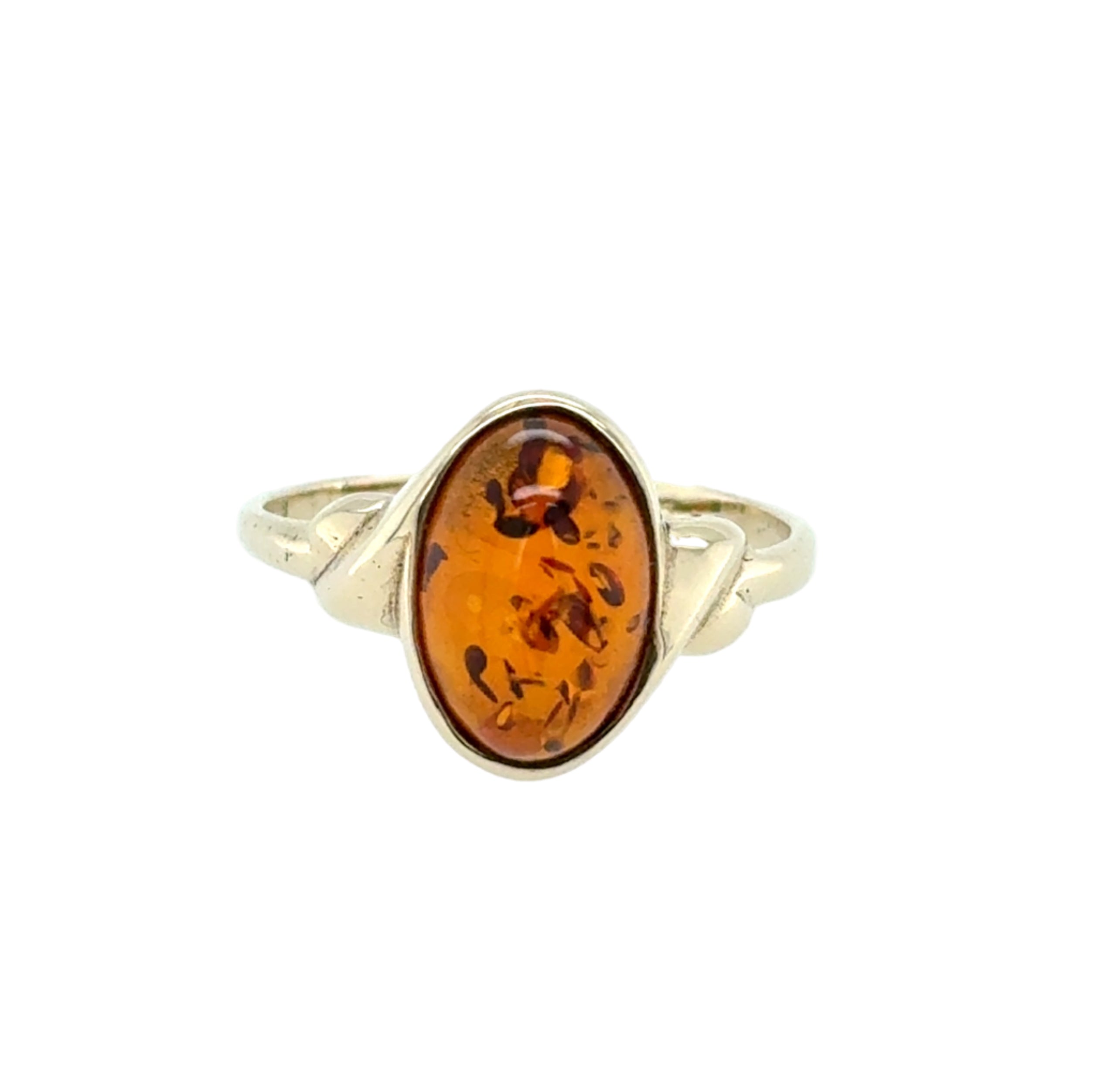 9ct Yellow Gold Oval Cabochon Amber Ring Size R